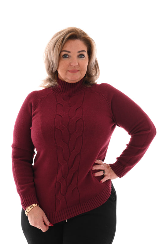 Trui turtle neck met vlecht bordeaux