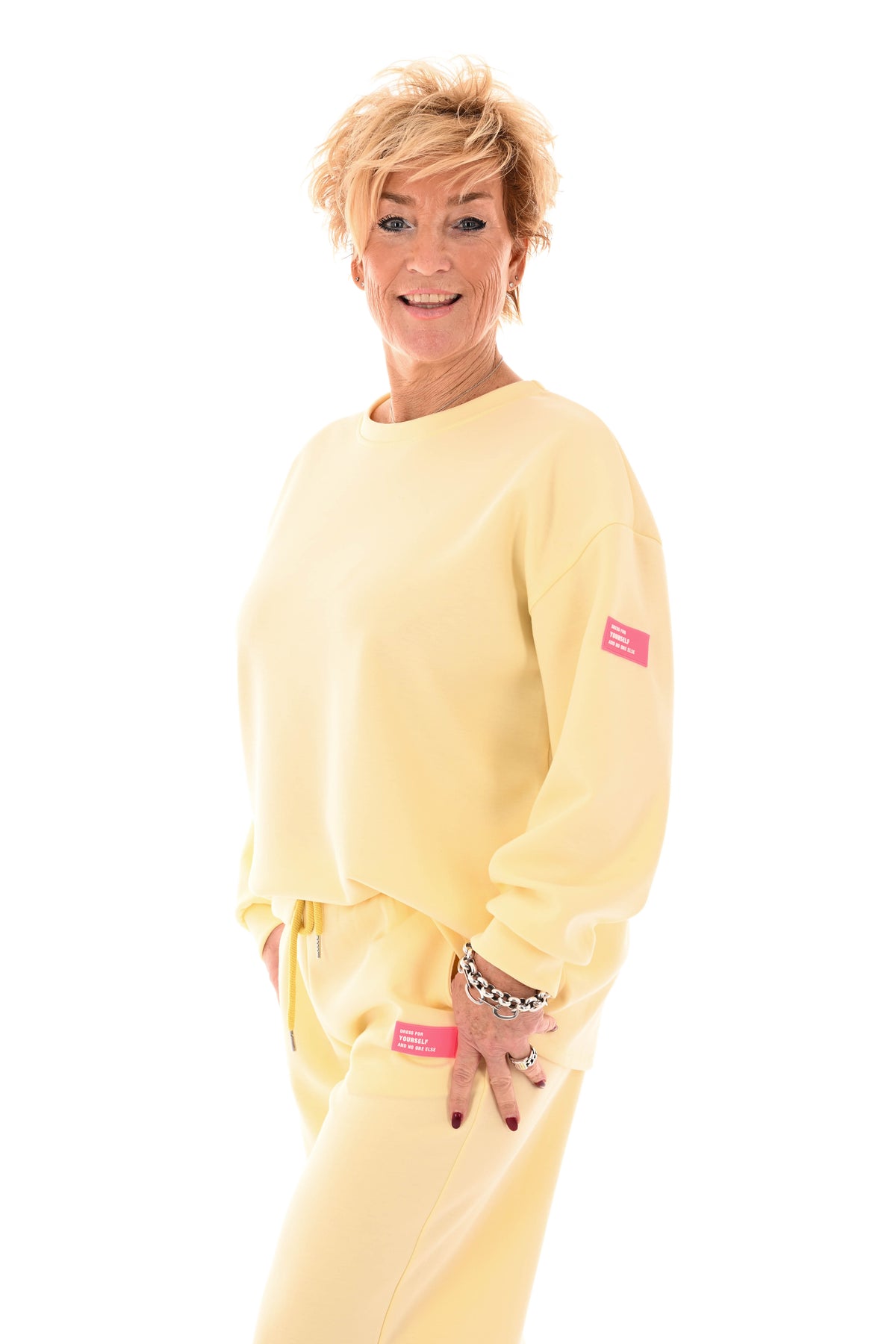 Tweedelig pak applicatie dress for yourself lichtgeel