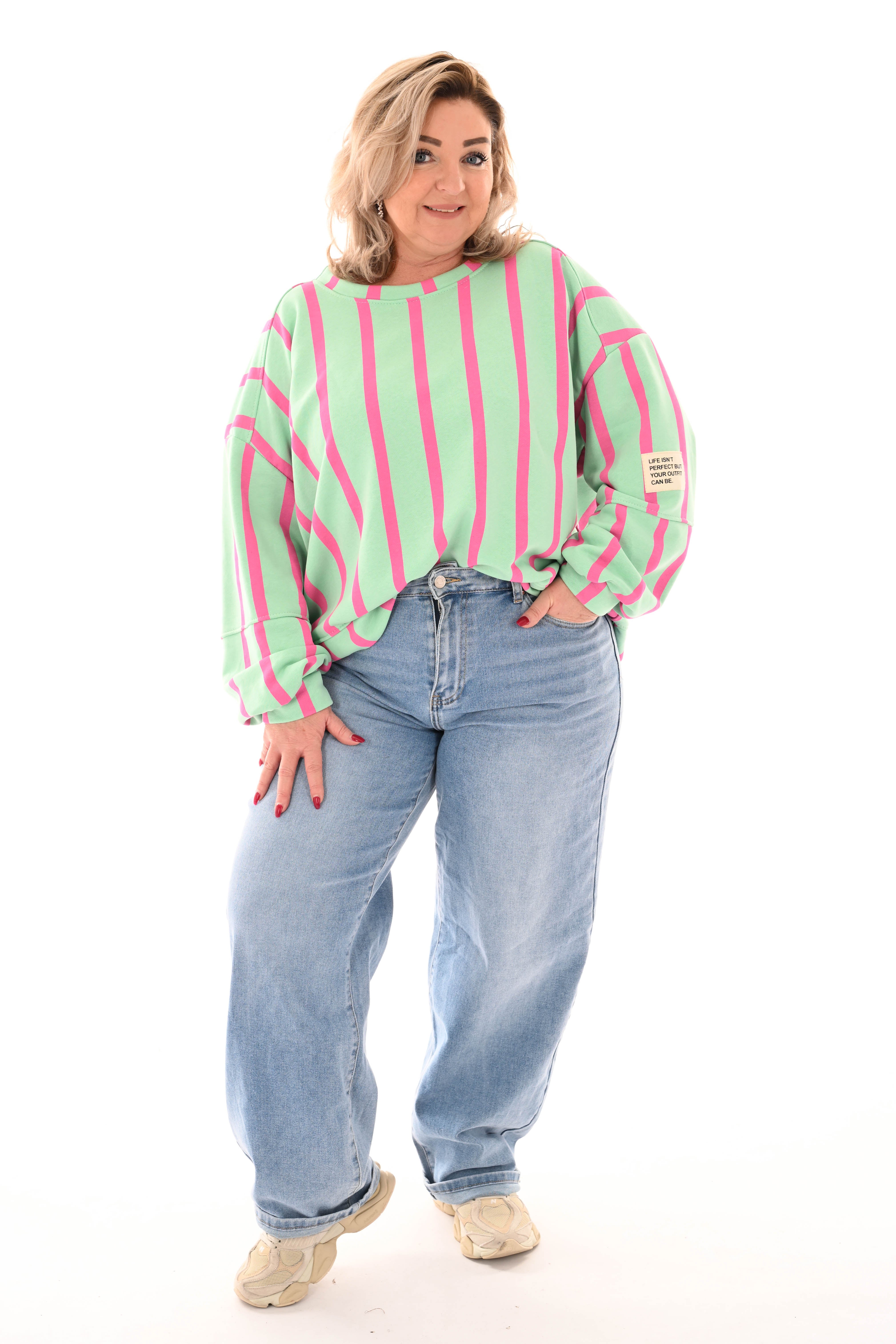 Sweater applicatie en strepen mintgroen