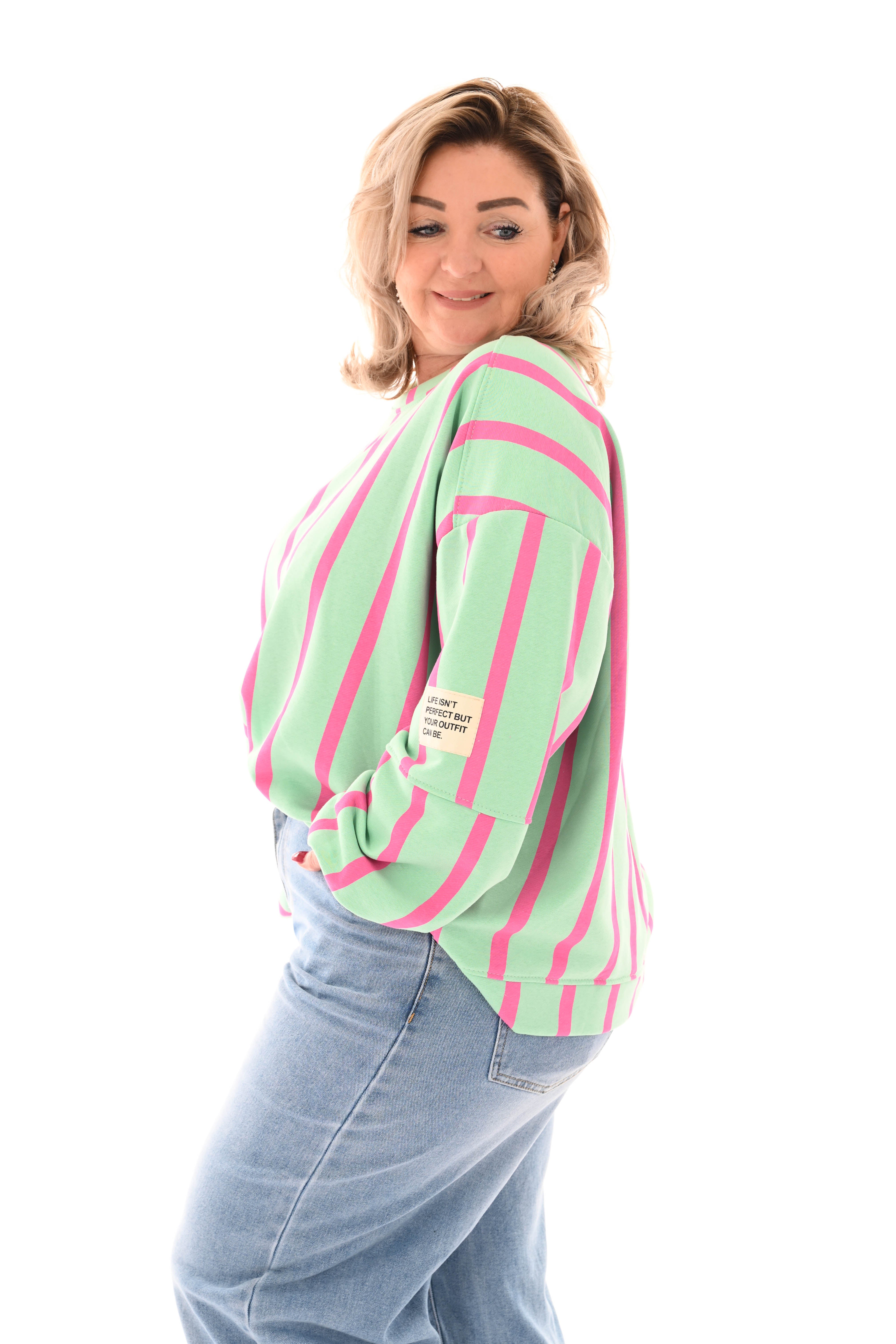 Sweater applicatie en strepen mintgroen
