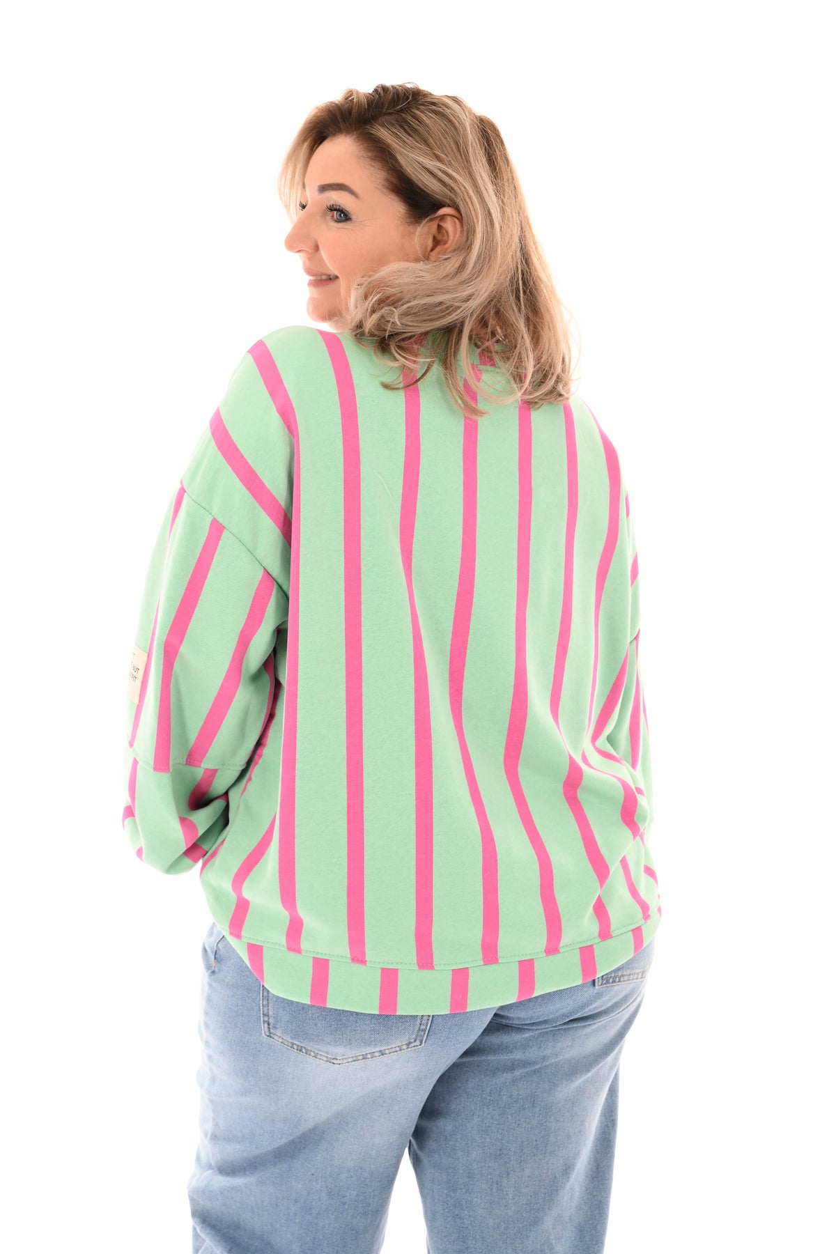 Sweater applicatie en strepen mintgroen