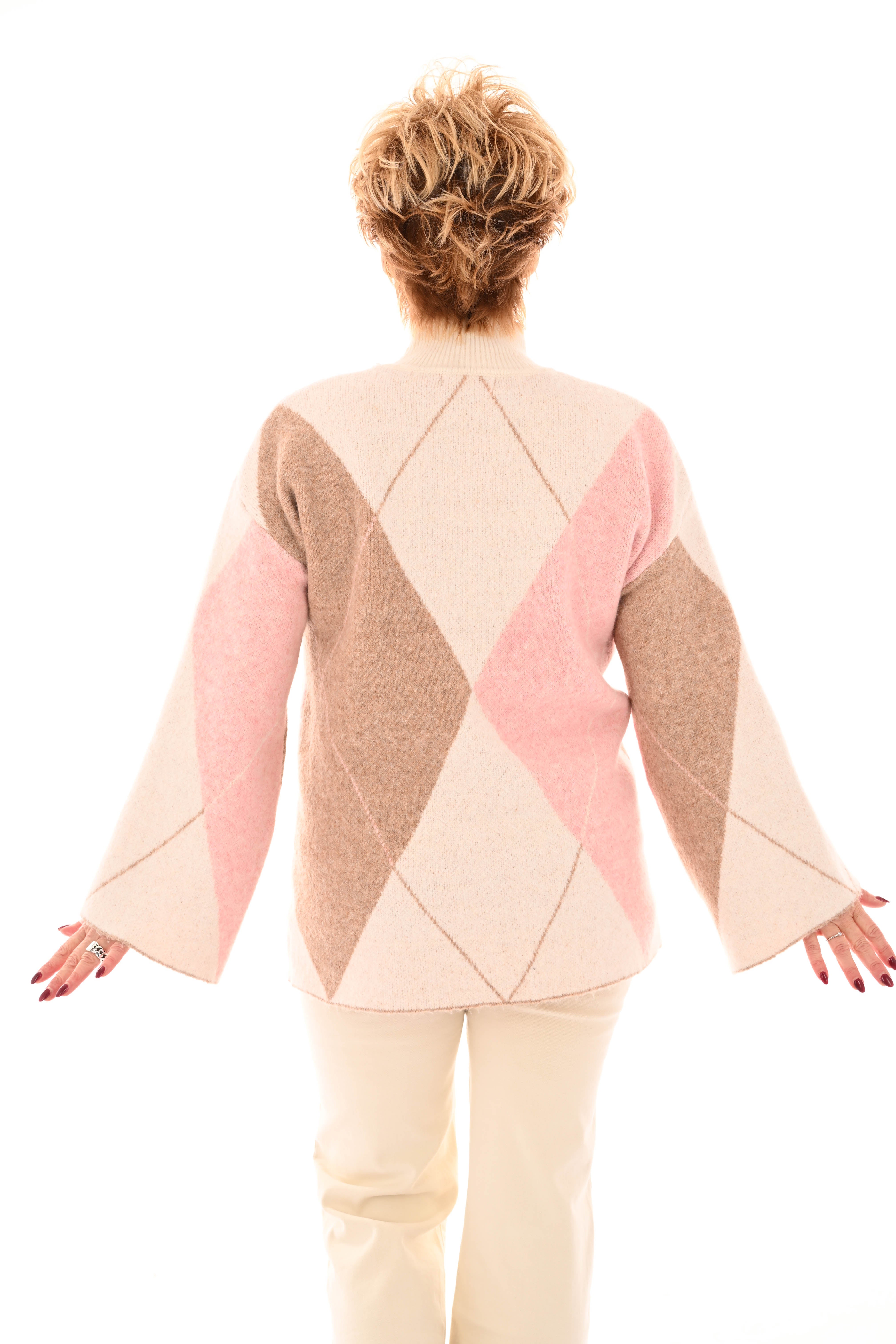 Gebreide trui ruit turtle neck roze