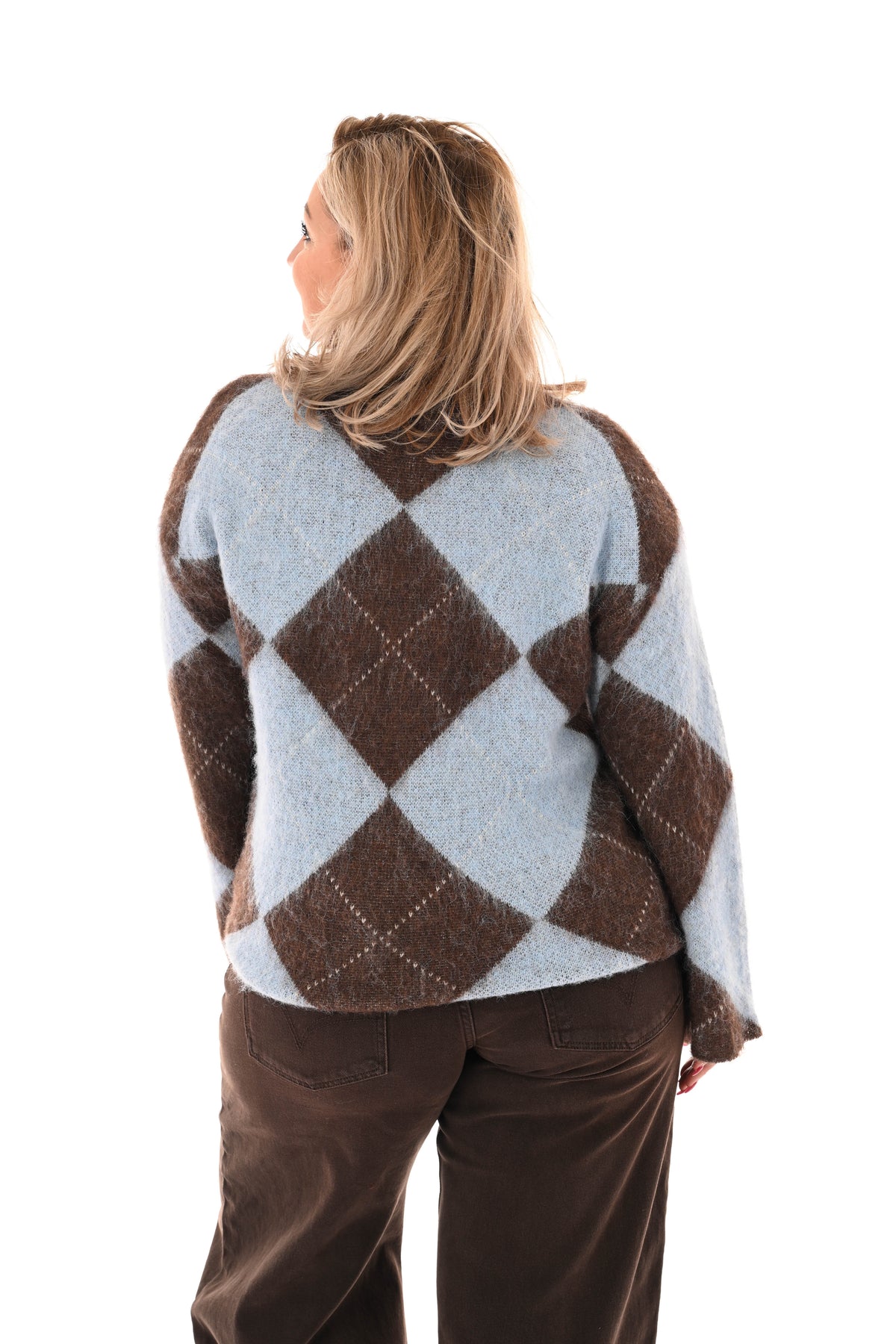 Trui ruitpatroon turtle neck lichtblauw