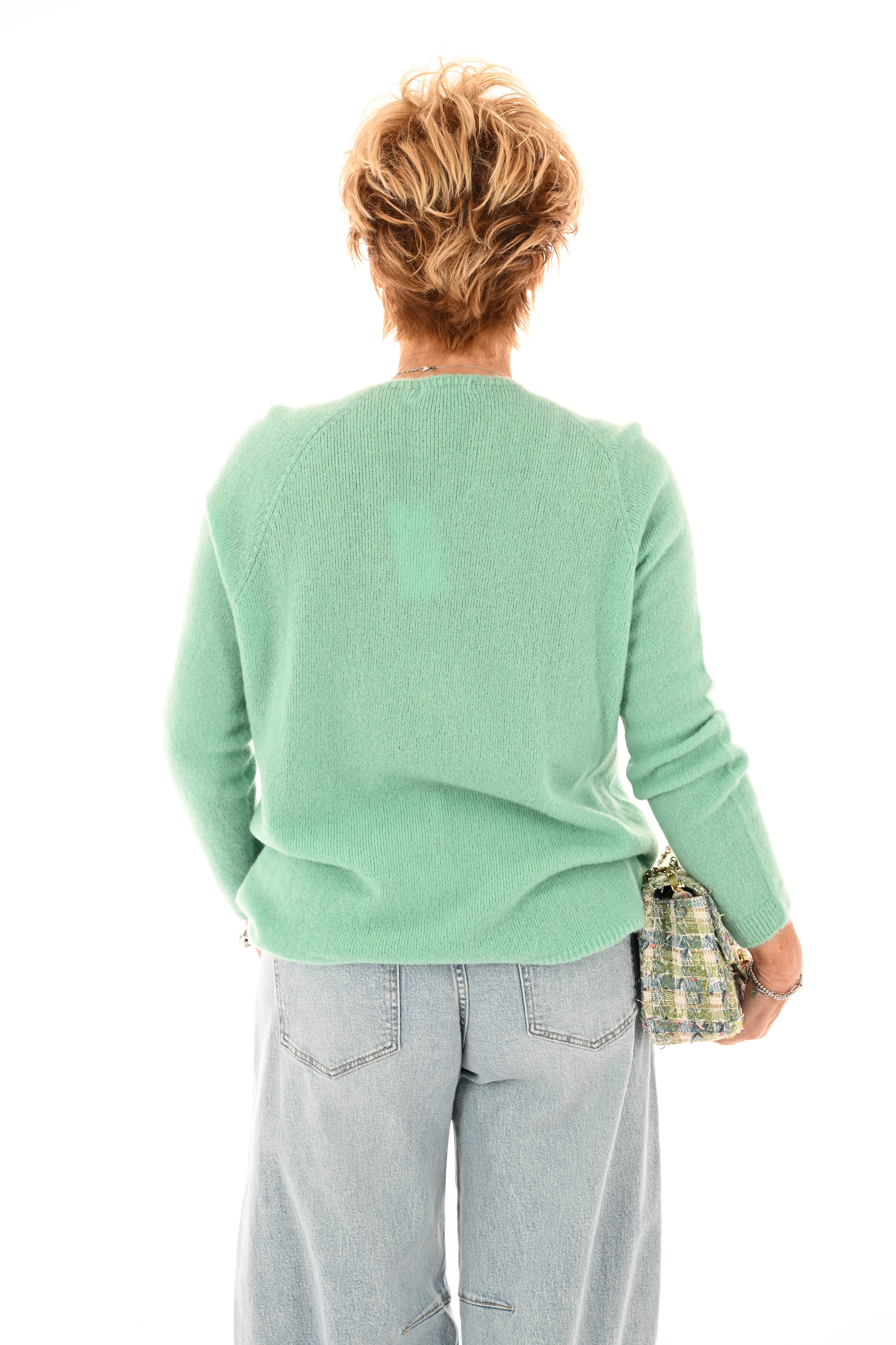 Fijn gebreide trui v-hals turquoise