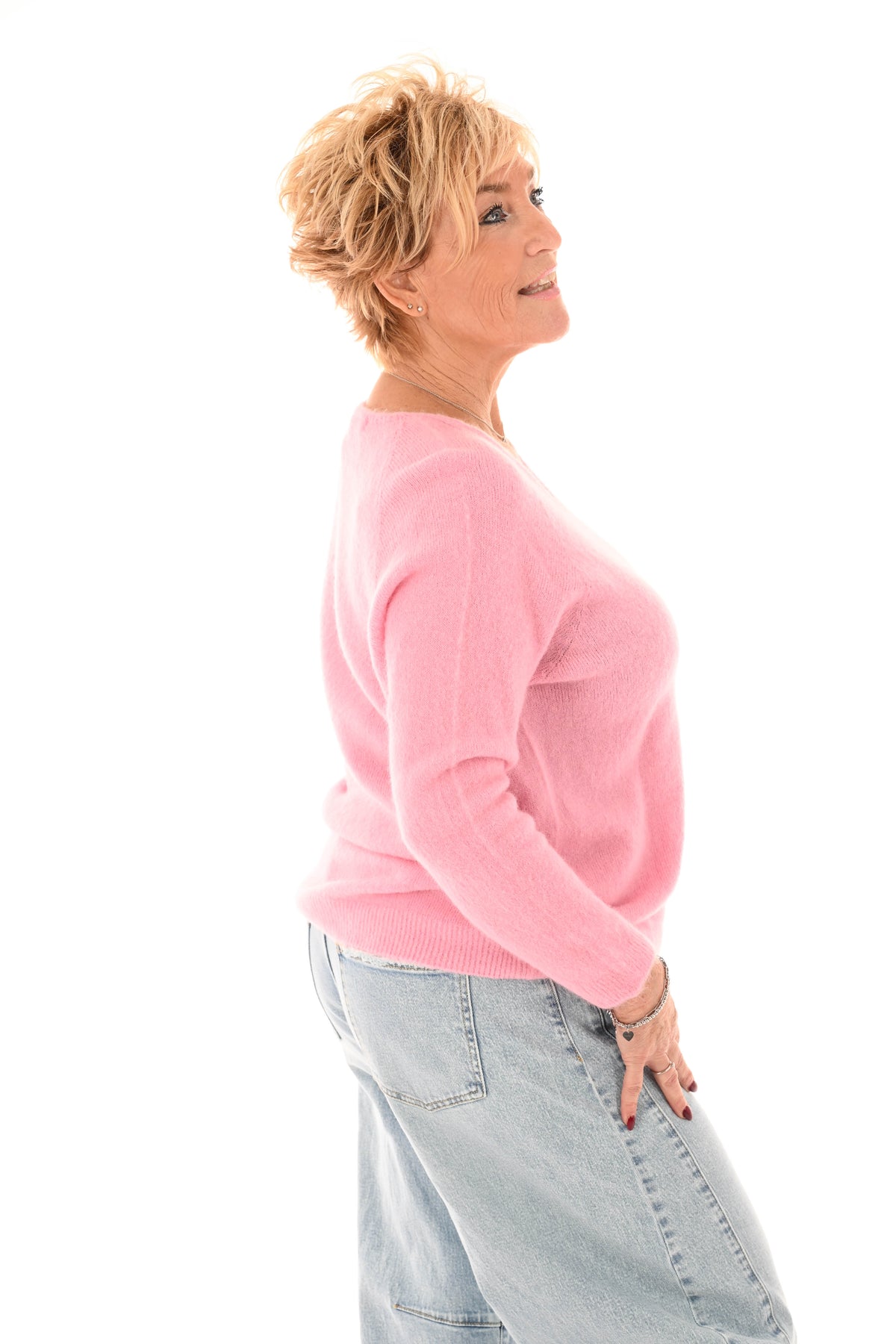 Fijn gebreide trui v-hals lichtroze