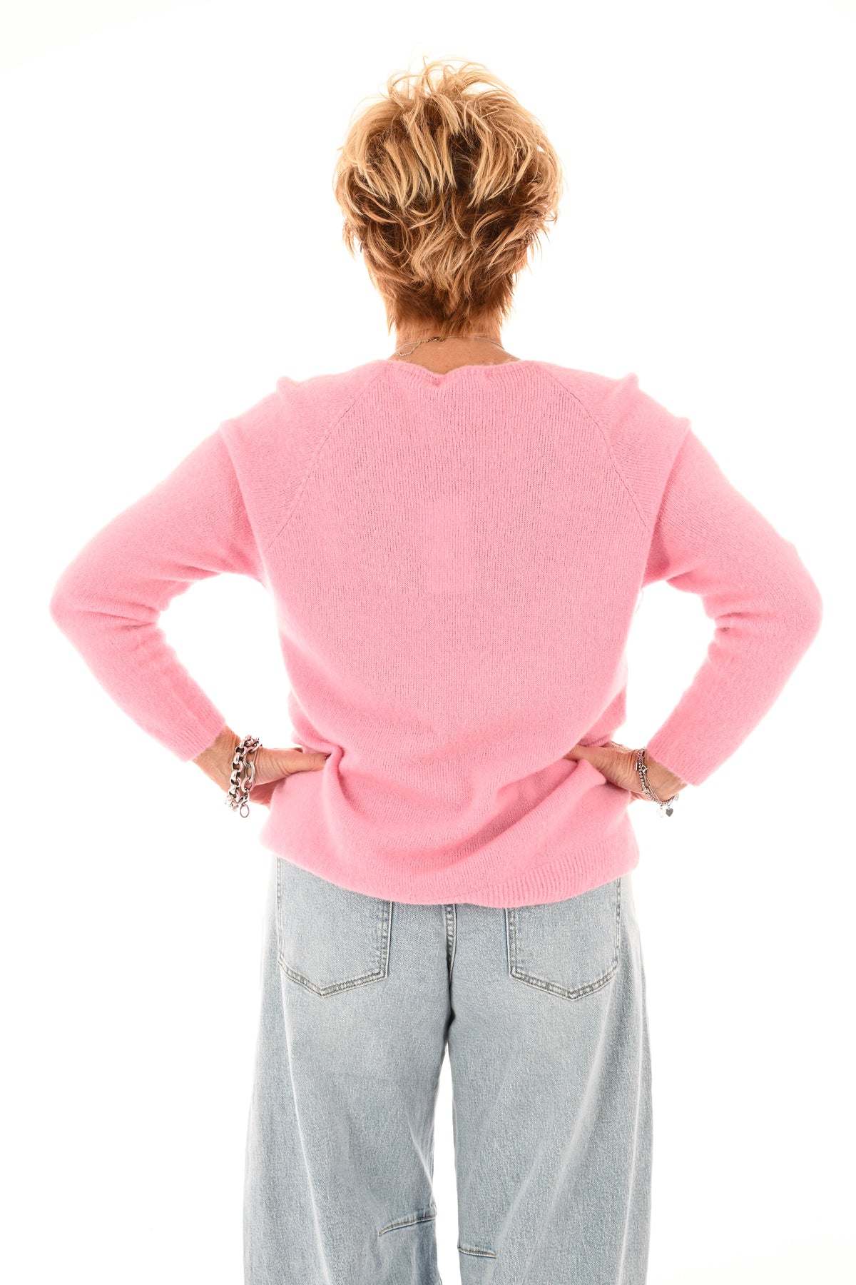 Fijn gebreide trui v-hals lichtroze