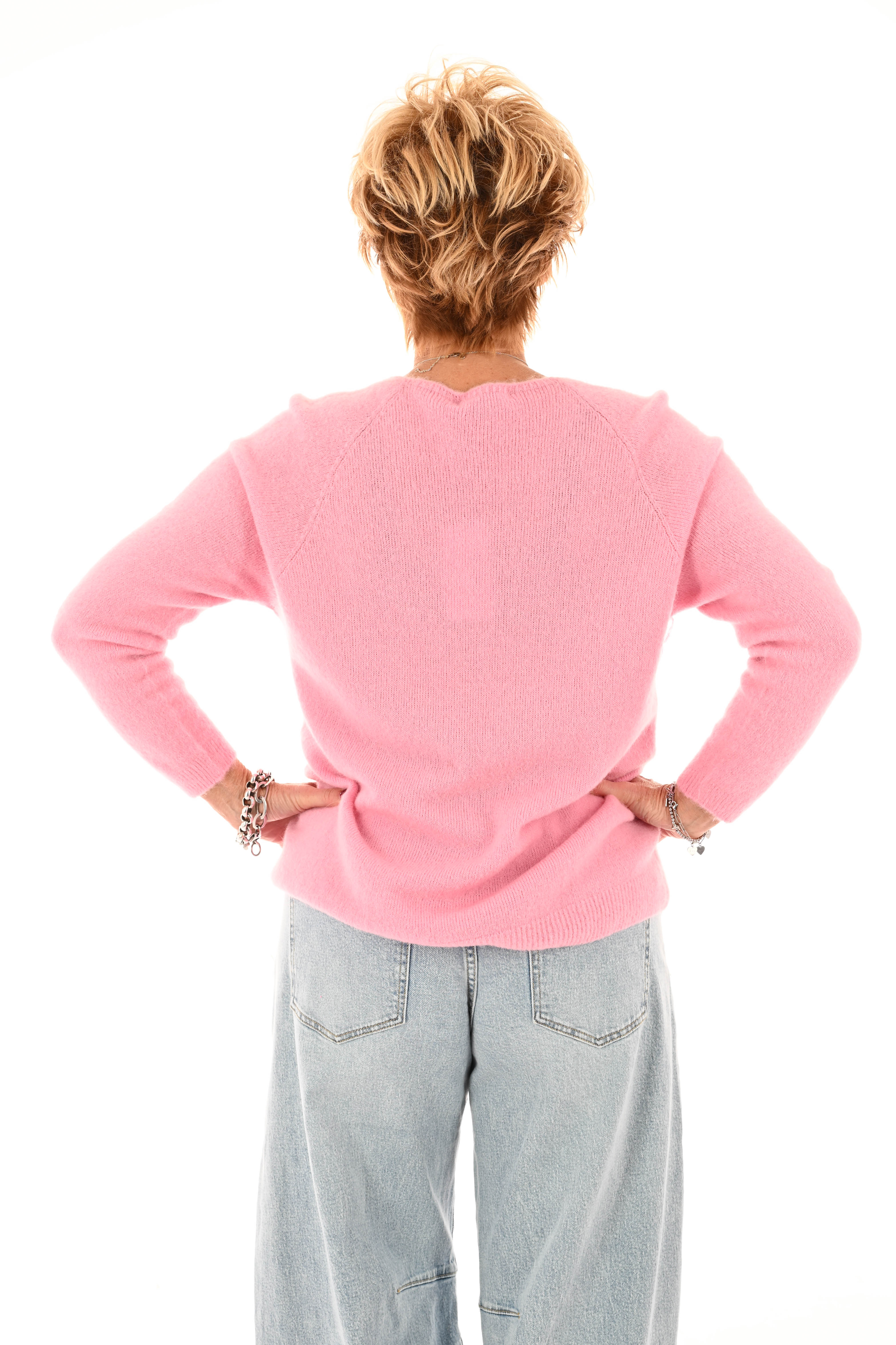 Fijn gebreide trui v-hals lichtroze