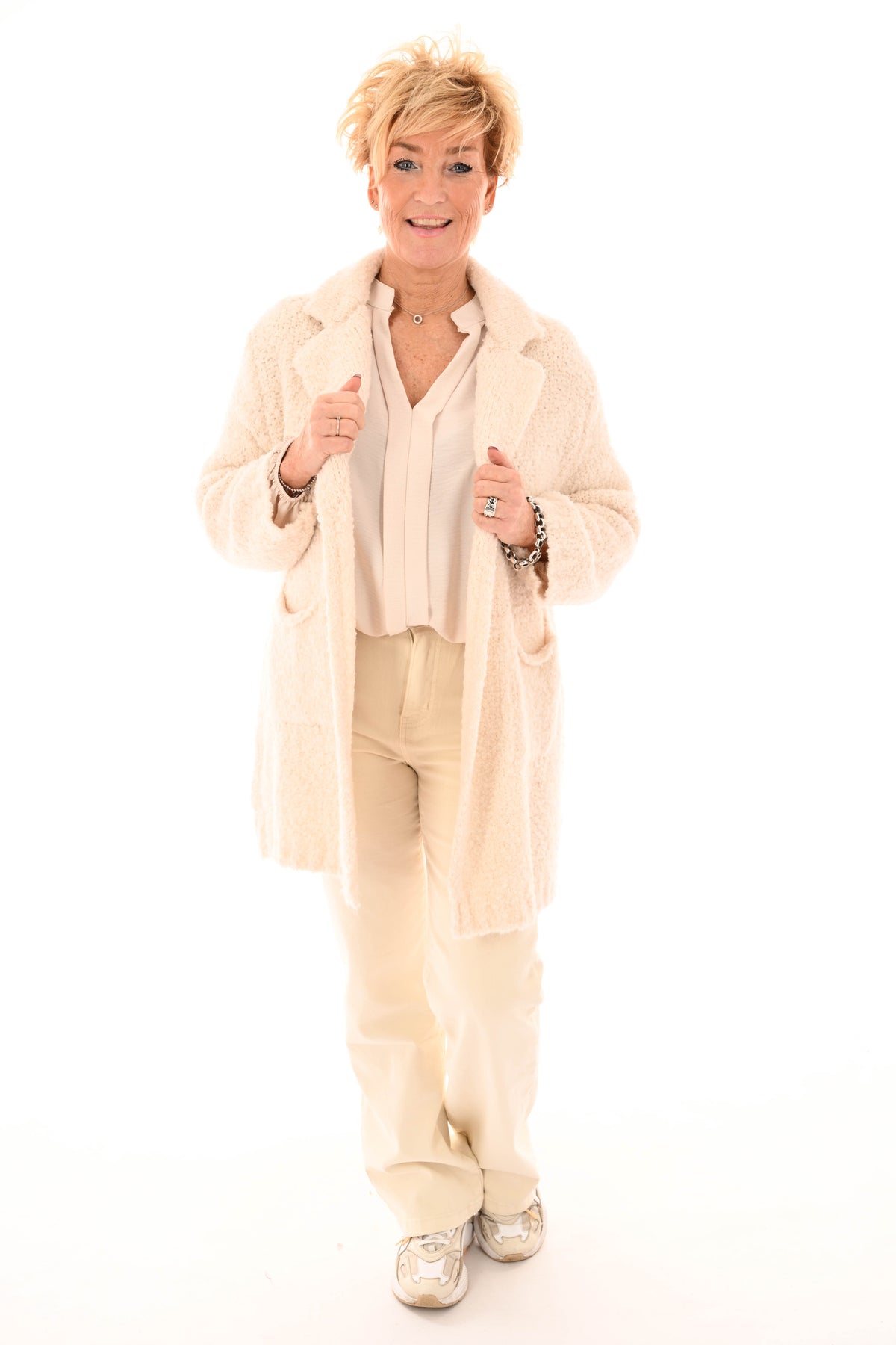 Boucle vest met kraag roomwit