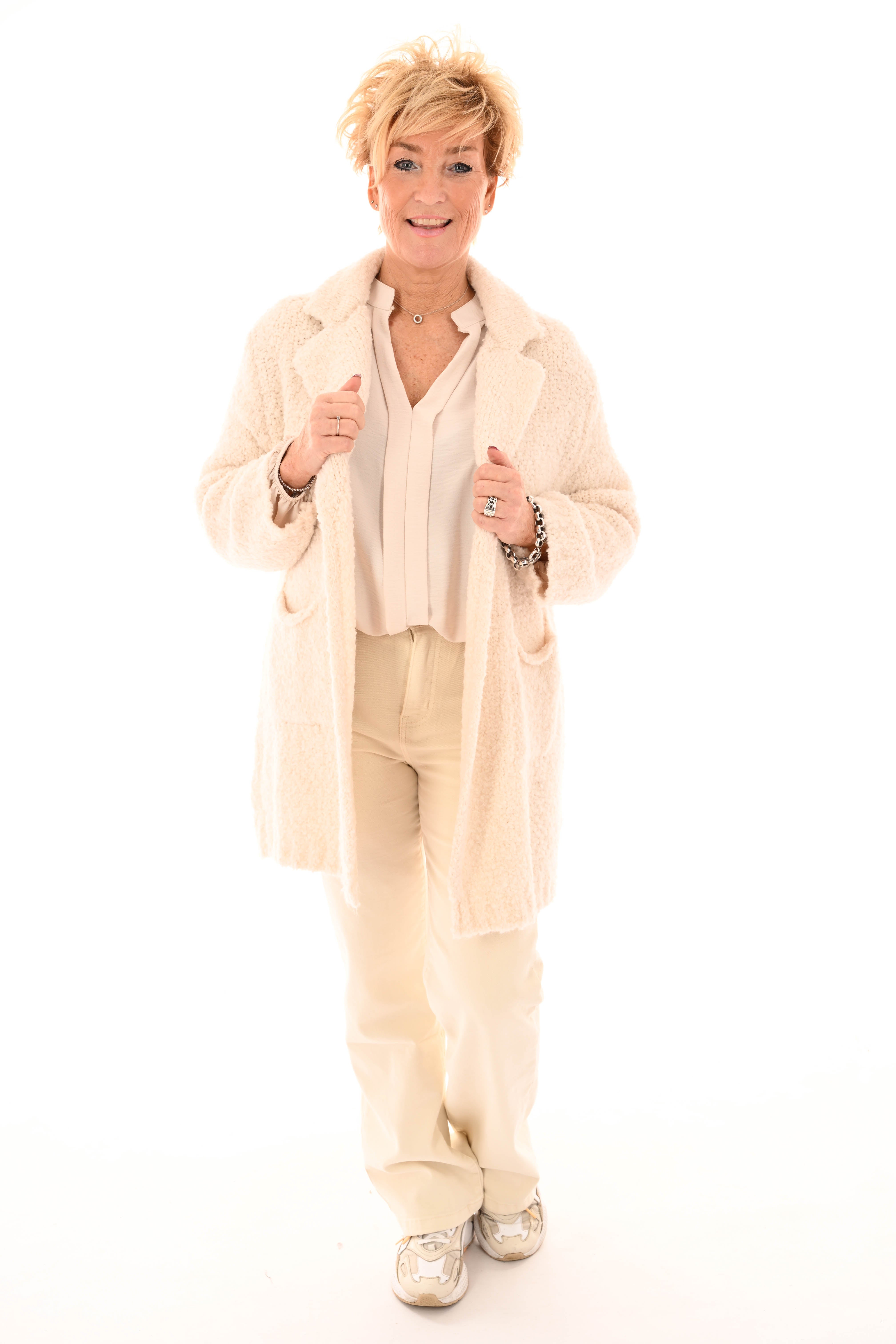 Boucle vest met kraag roomwit