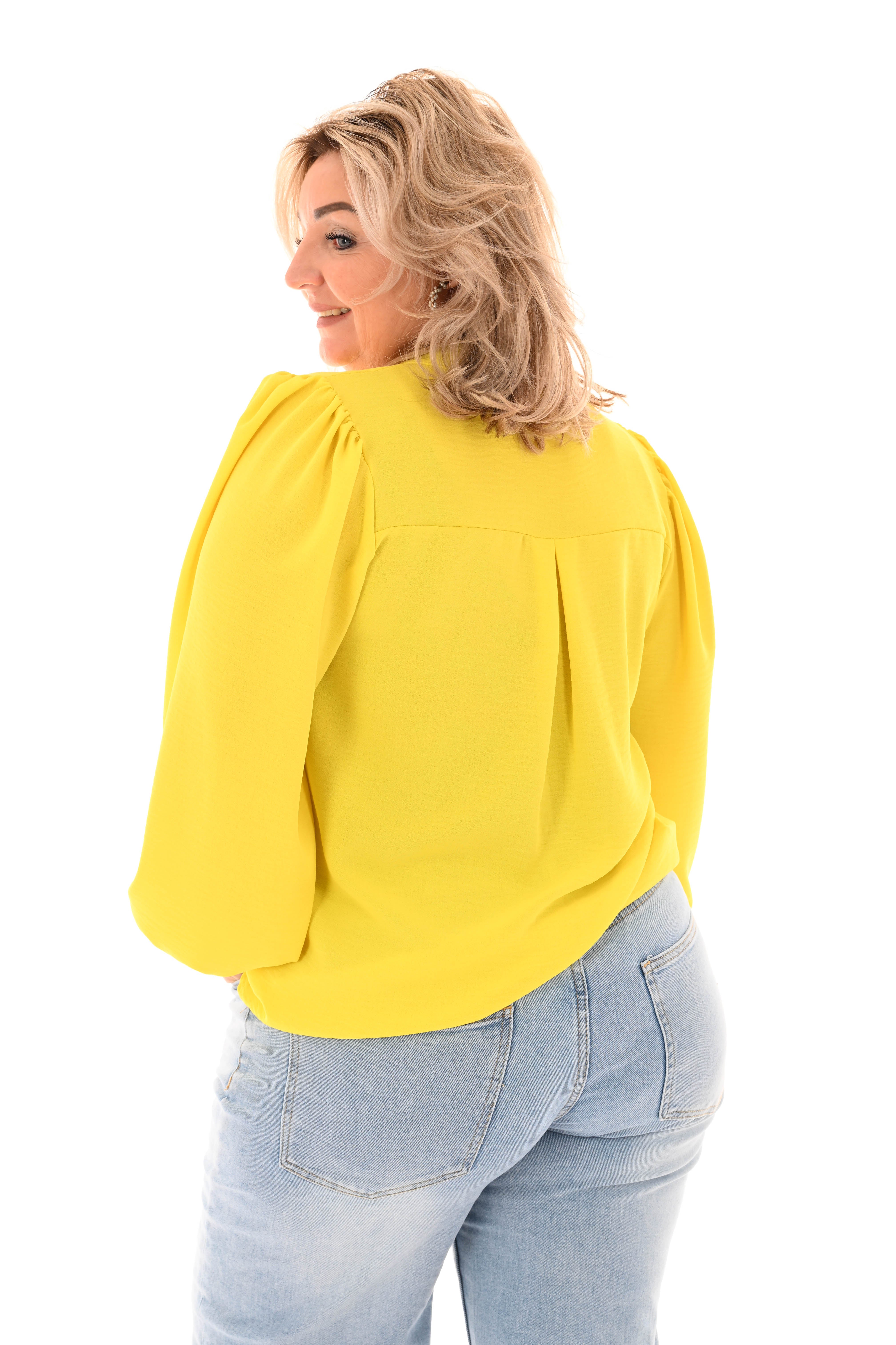 Top lange mouwen v-hals uni geel