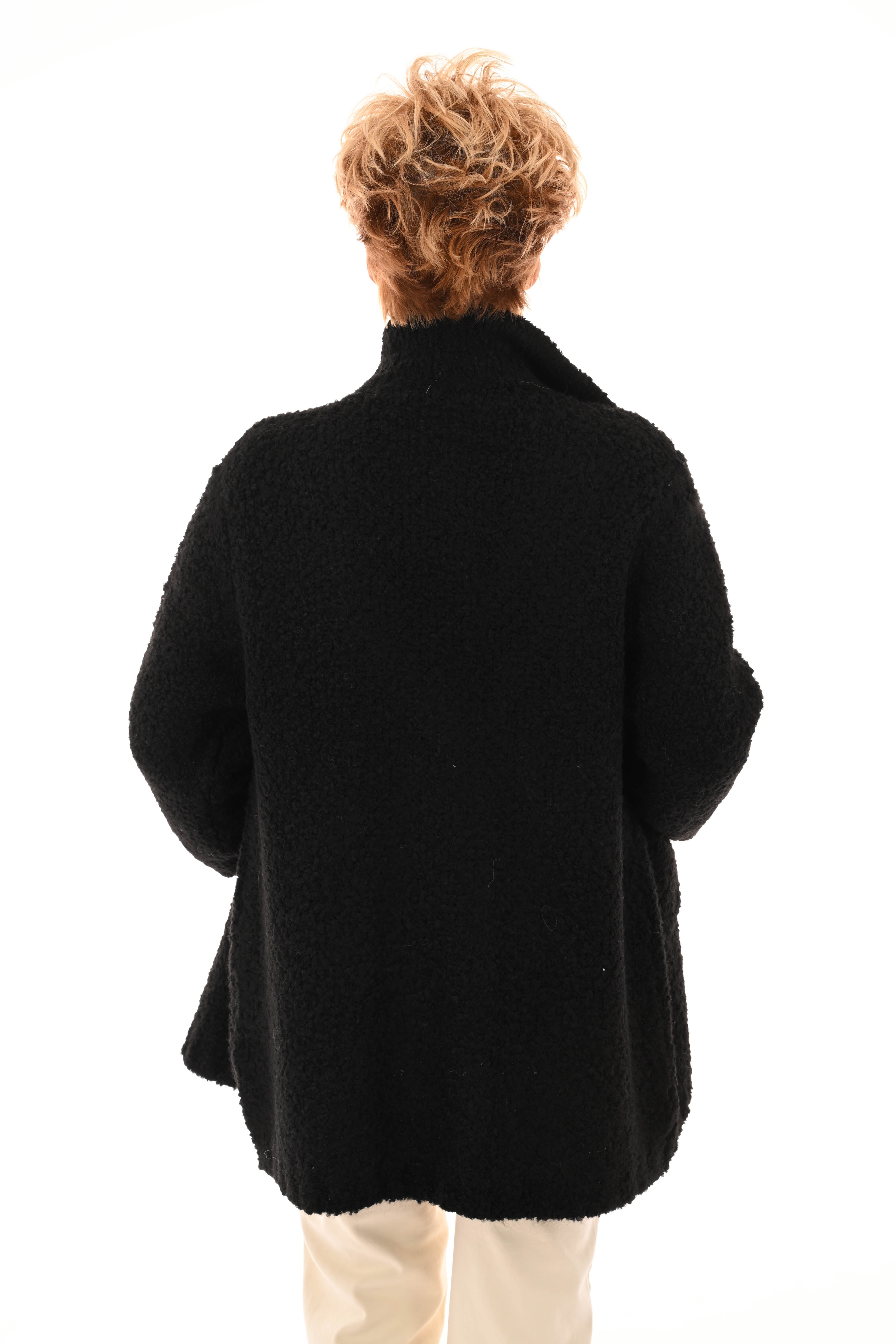 Boucle vest met kraag zwart