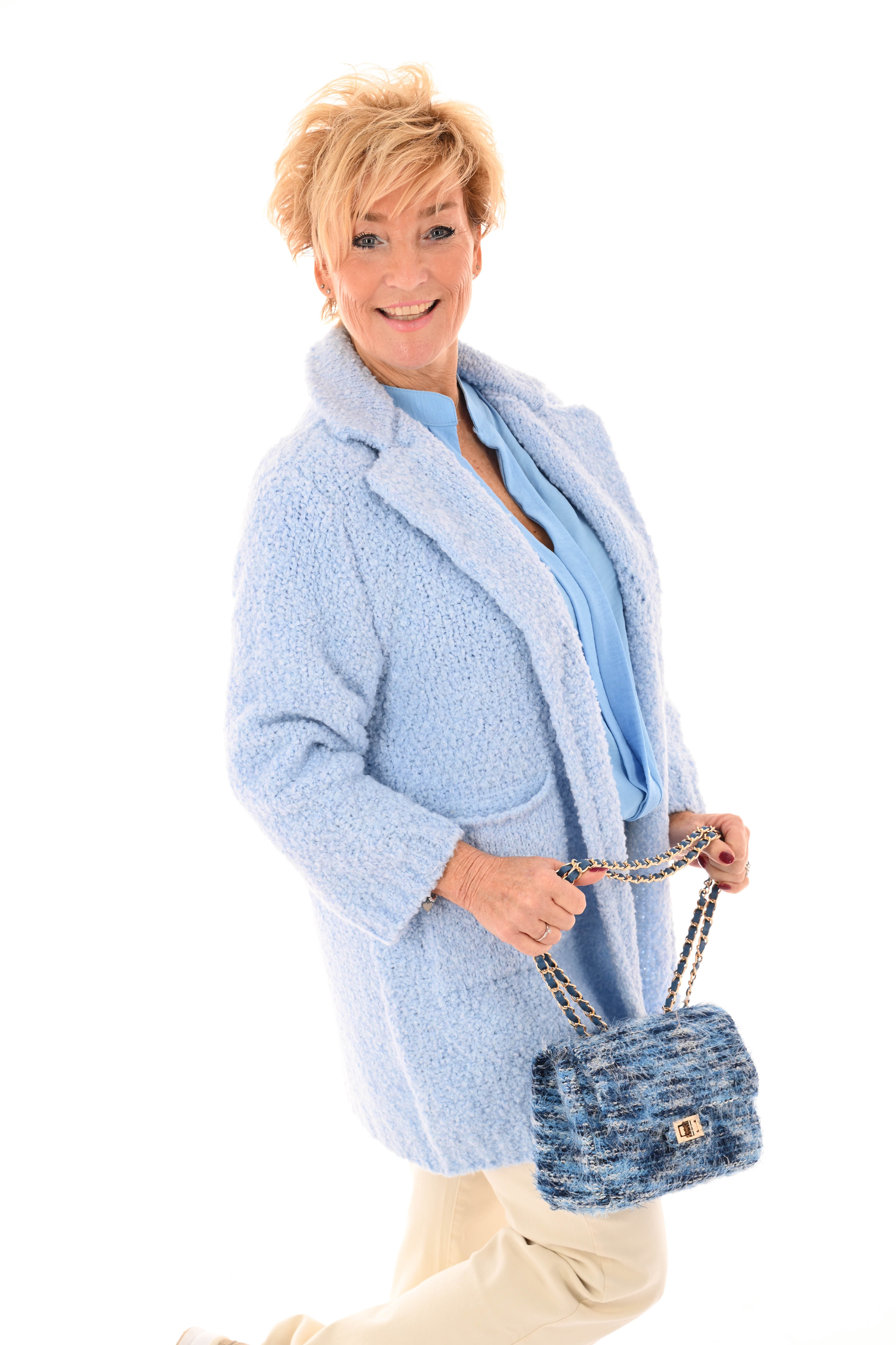 Boucle vest met kraag lichtblauw