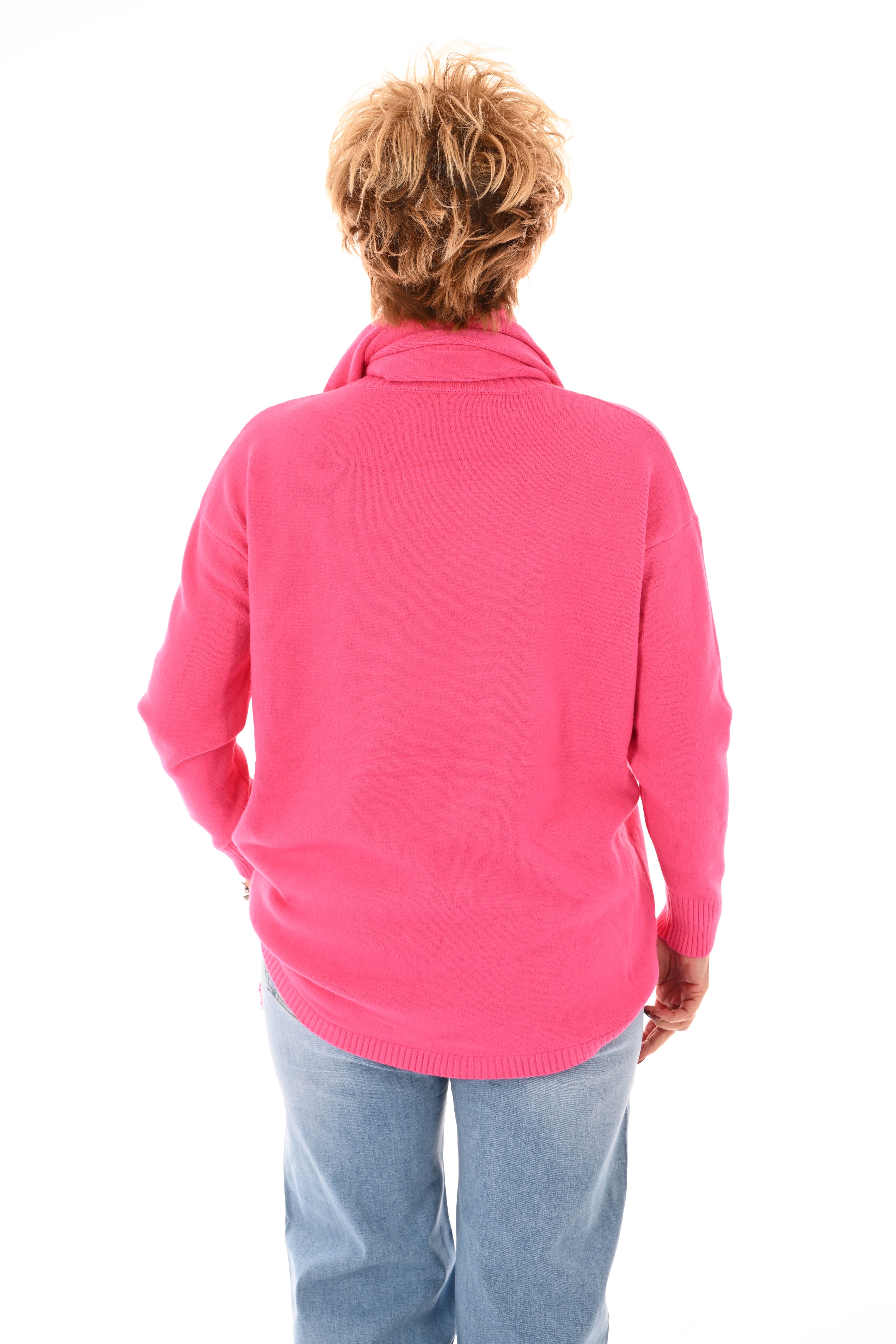 Fijn gebreide trui met sjaal fuchsia