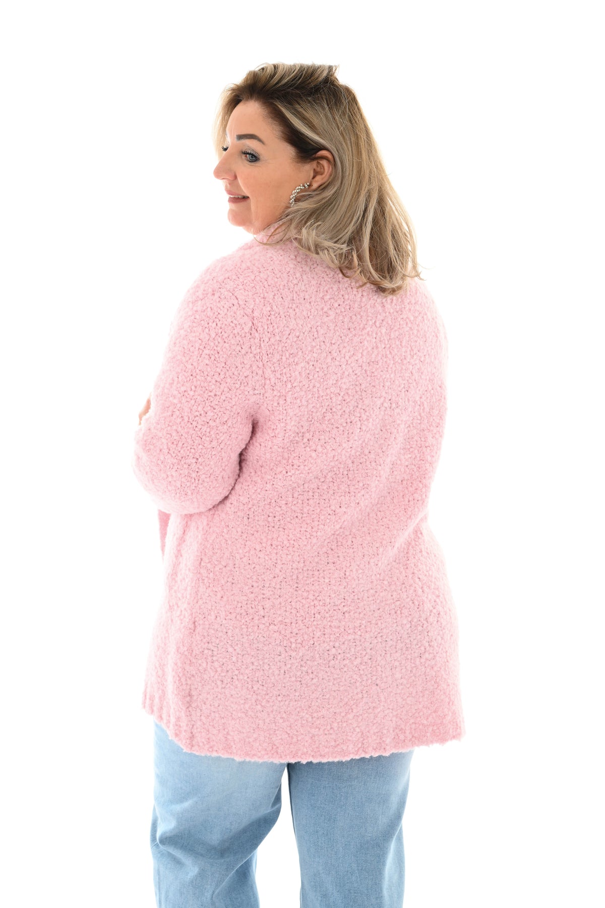 Boucle vest met kraag lichtroze