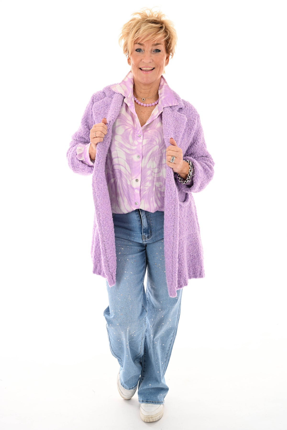 Boucle vest met kraag lila