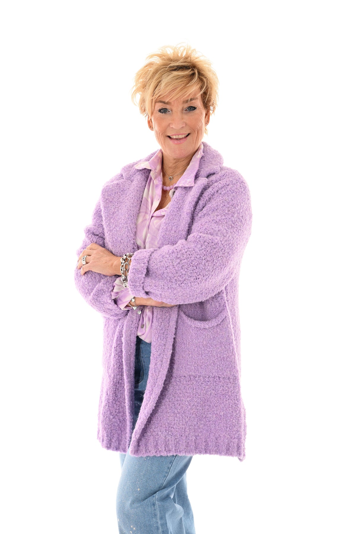 Boucle vest met kraag lila