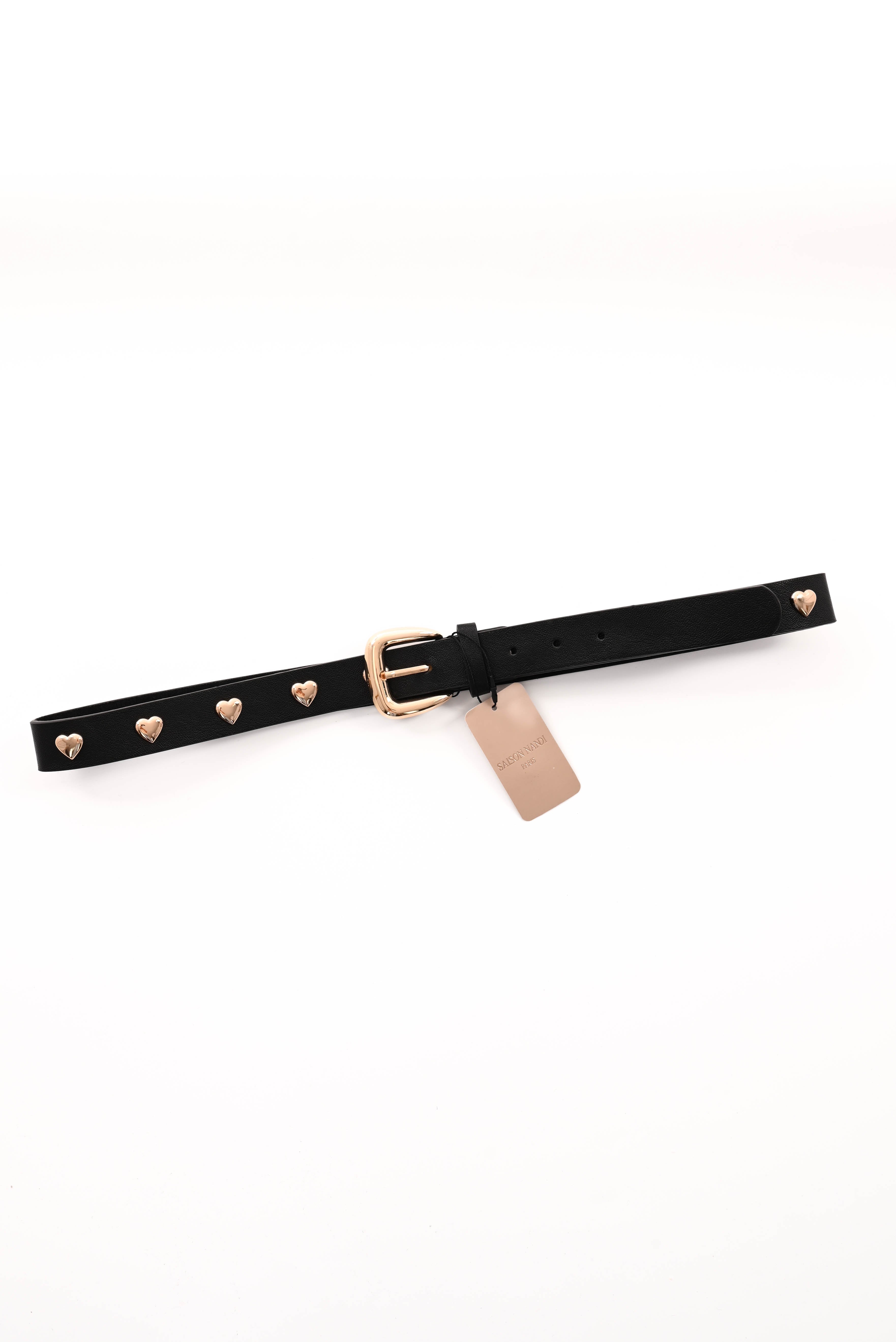Riem met stud hartjes zwart