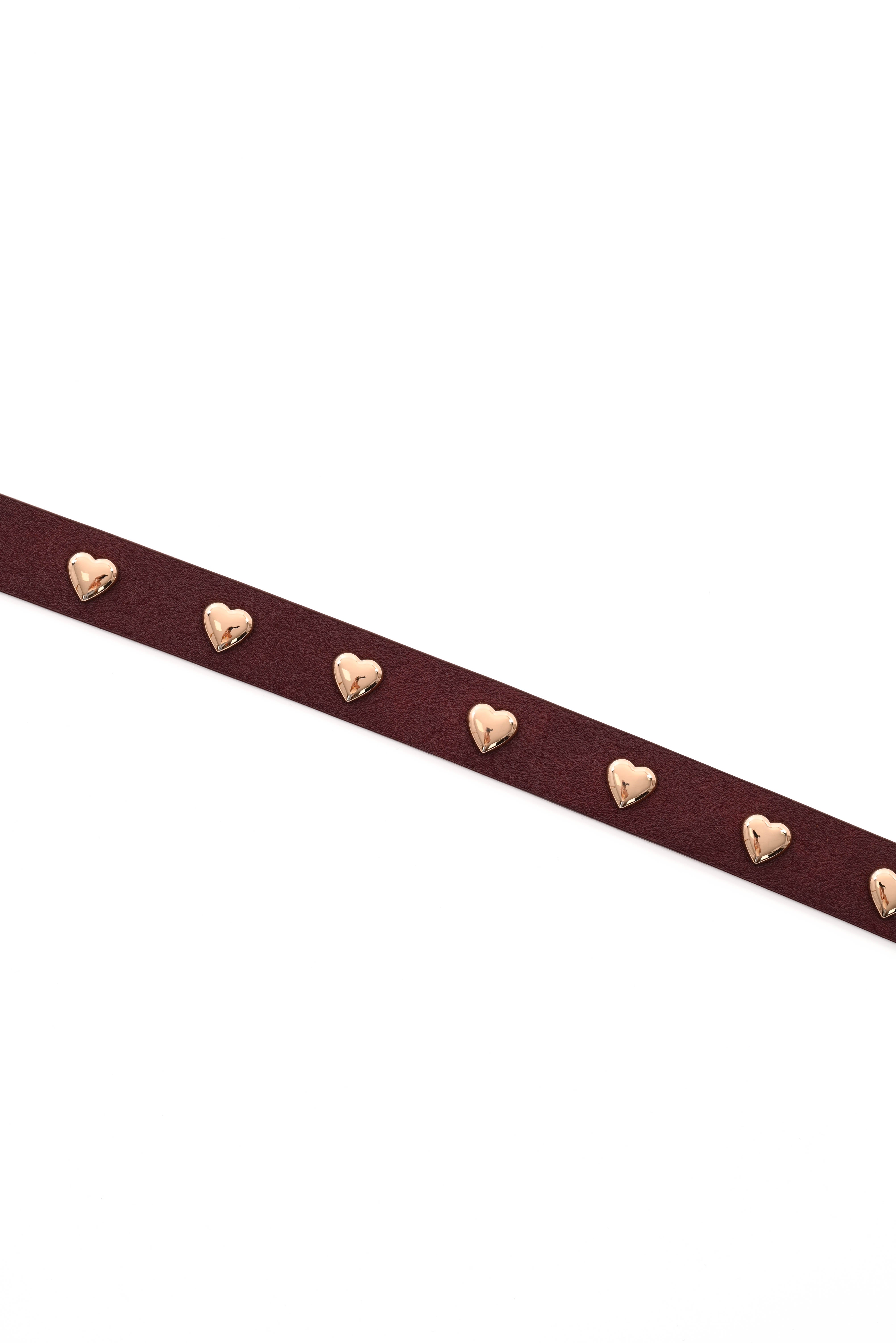 Riem met stud hartjes bordeaux