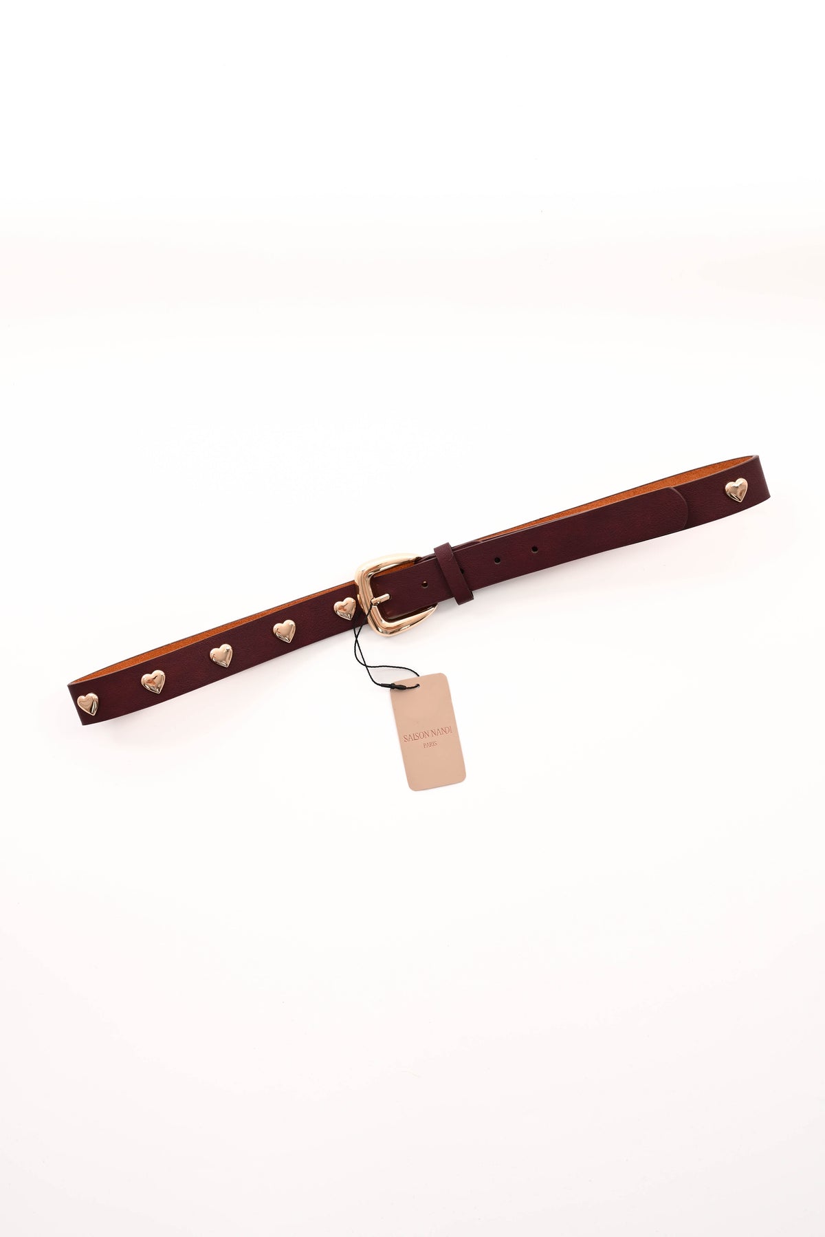 Riem met stud hartjes bordeaux