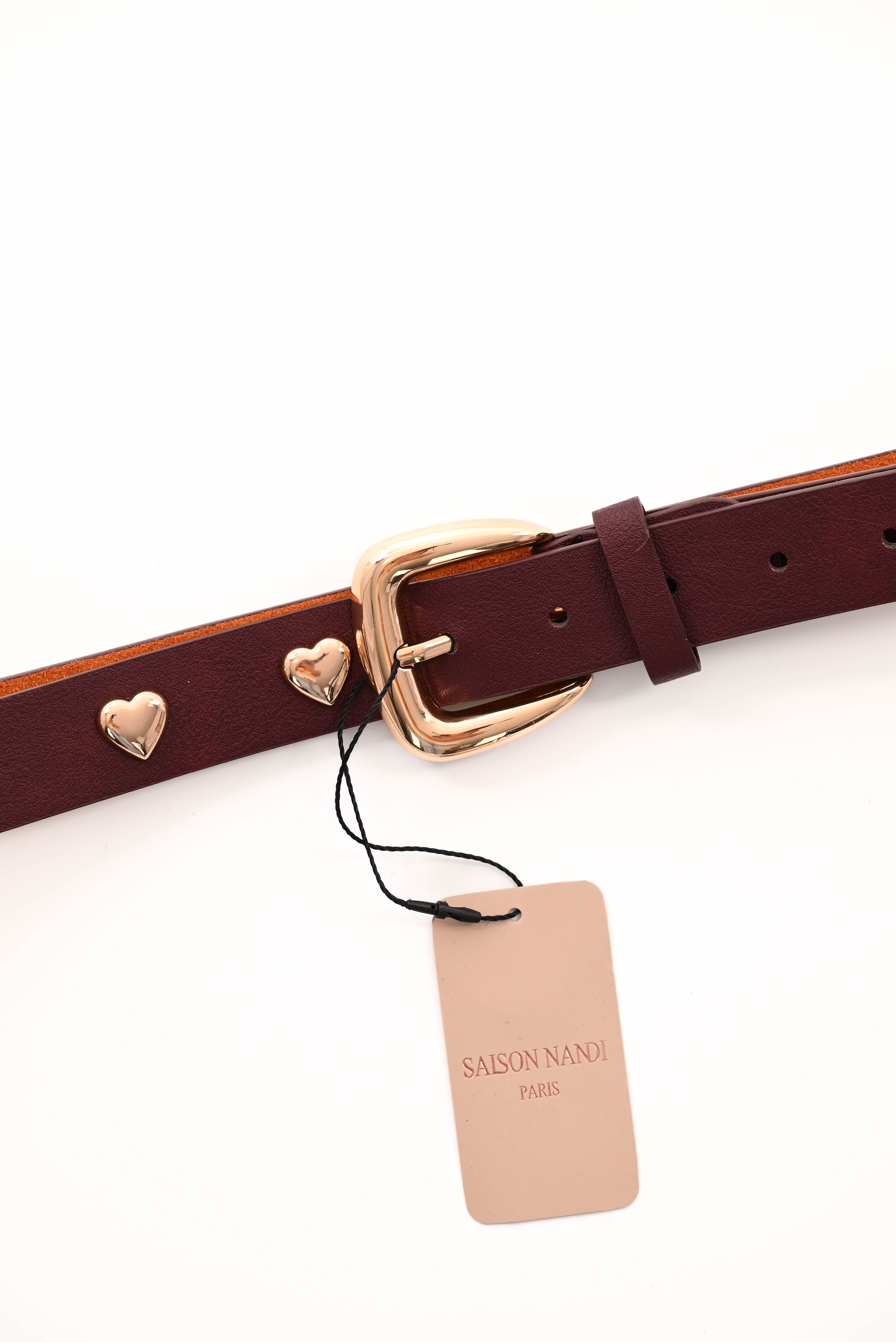 Riem met stud hartjes bordeaux