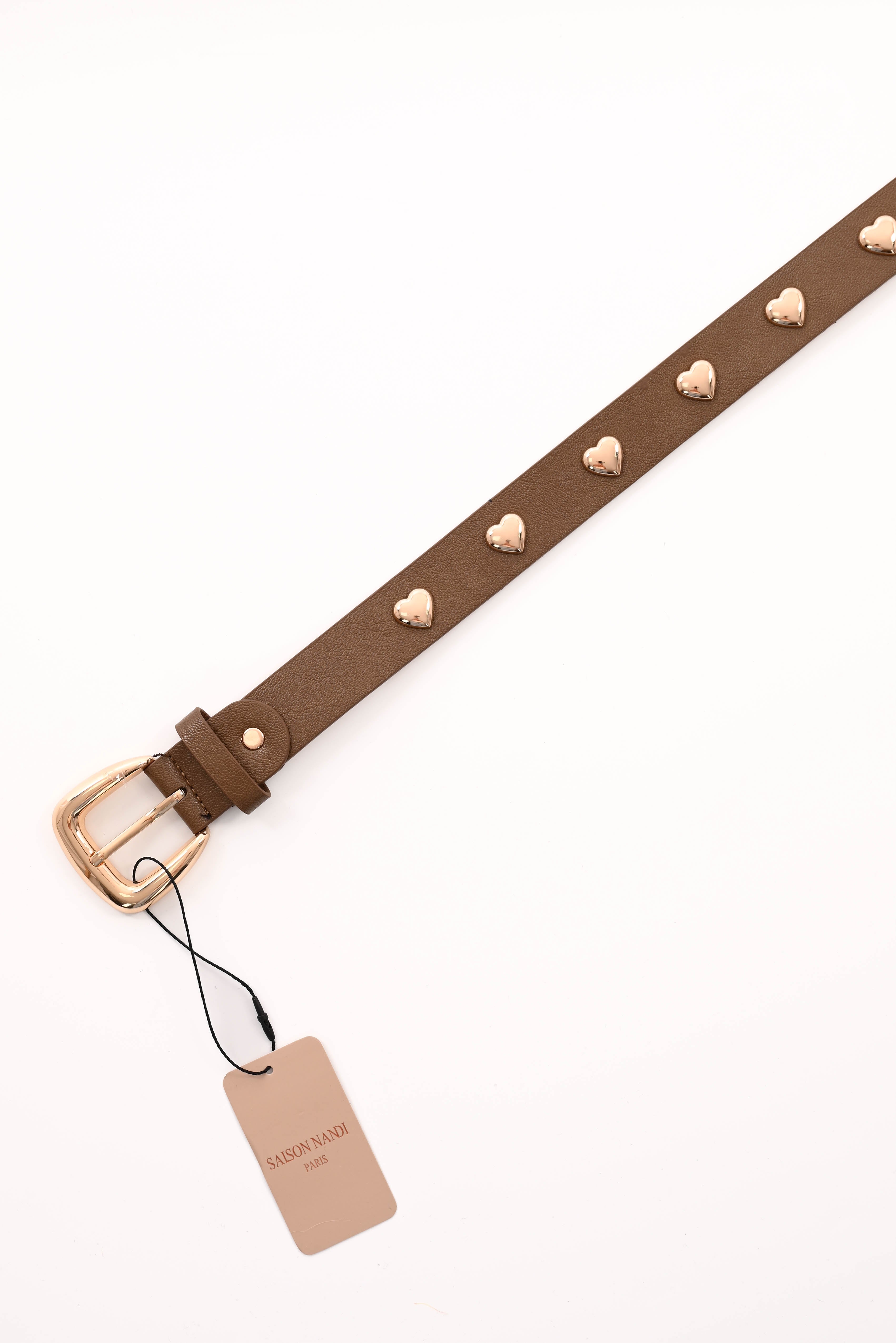 Riem met stud hartjes bruin