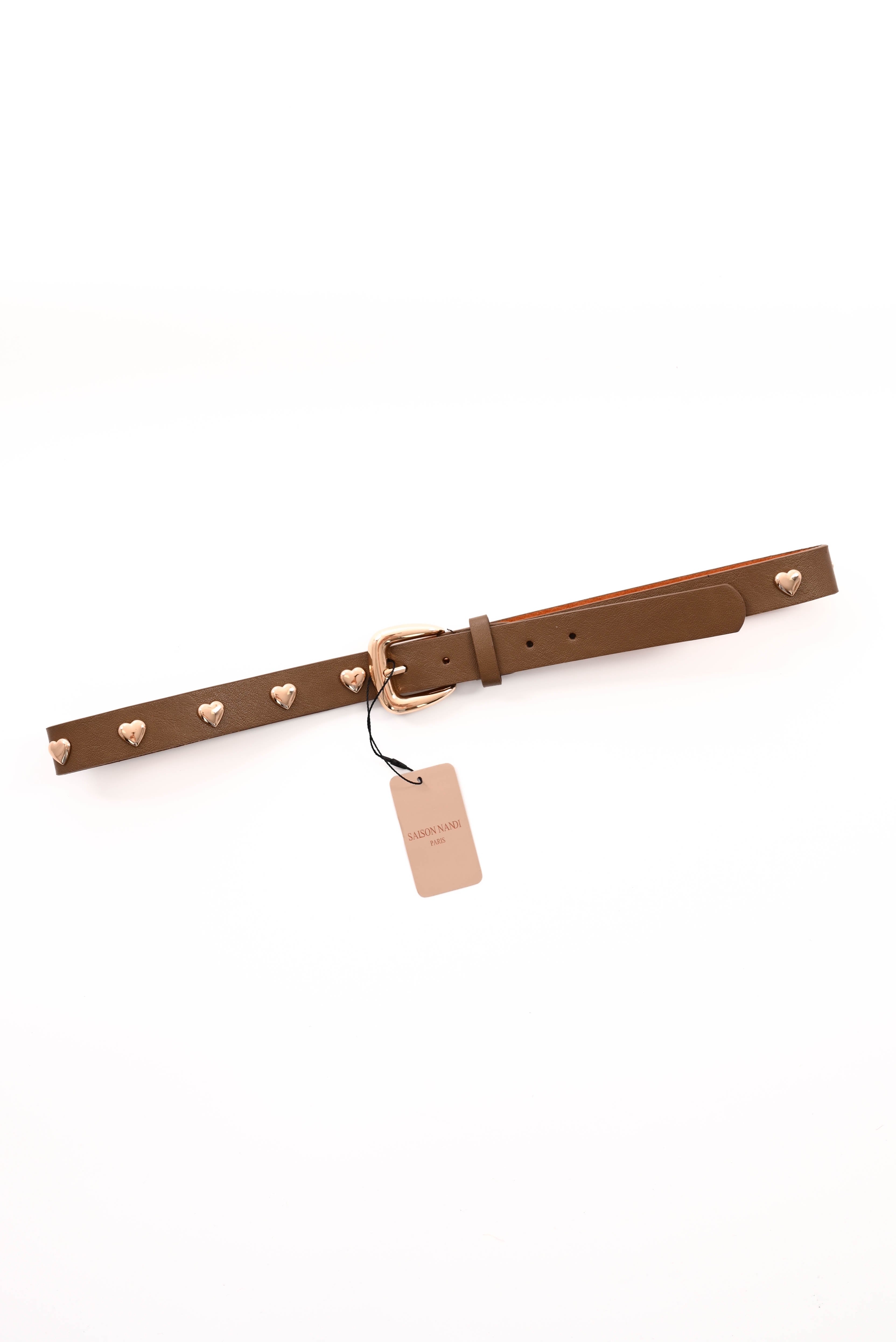 Riem met stud hartjes bruin