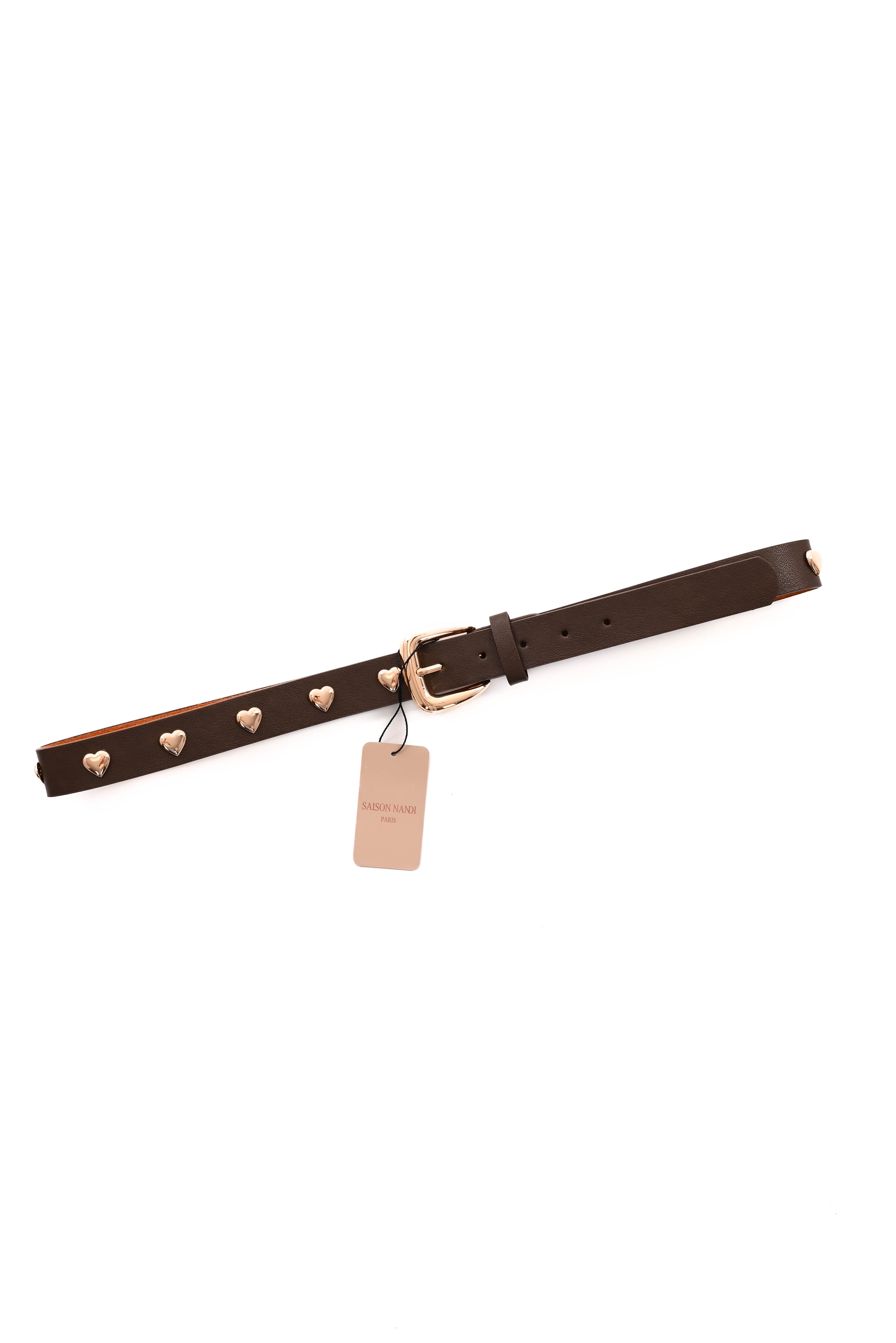 Riem met stud hartjes donkerbruin