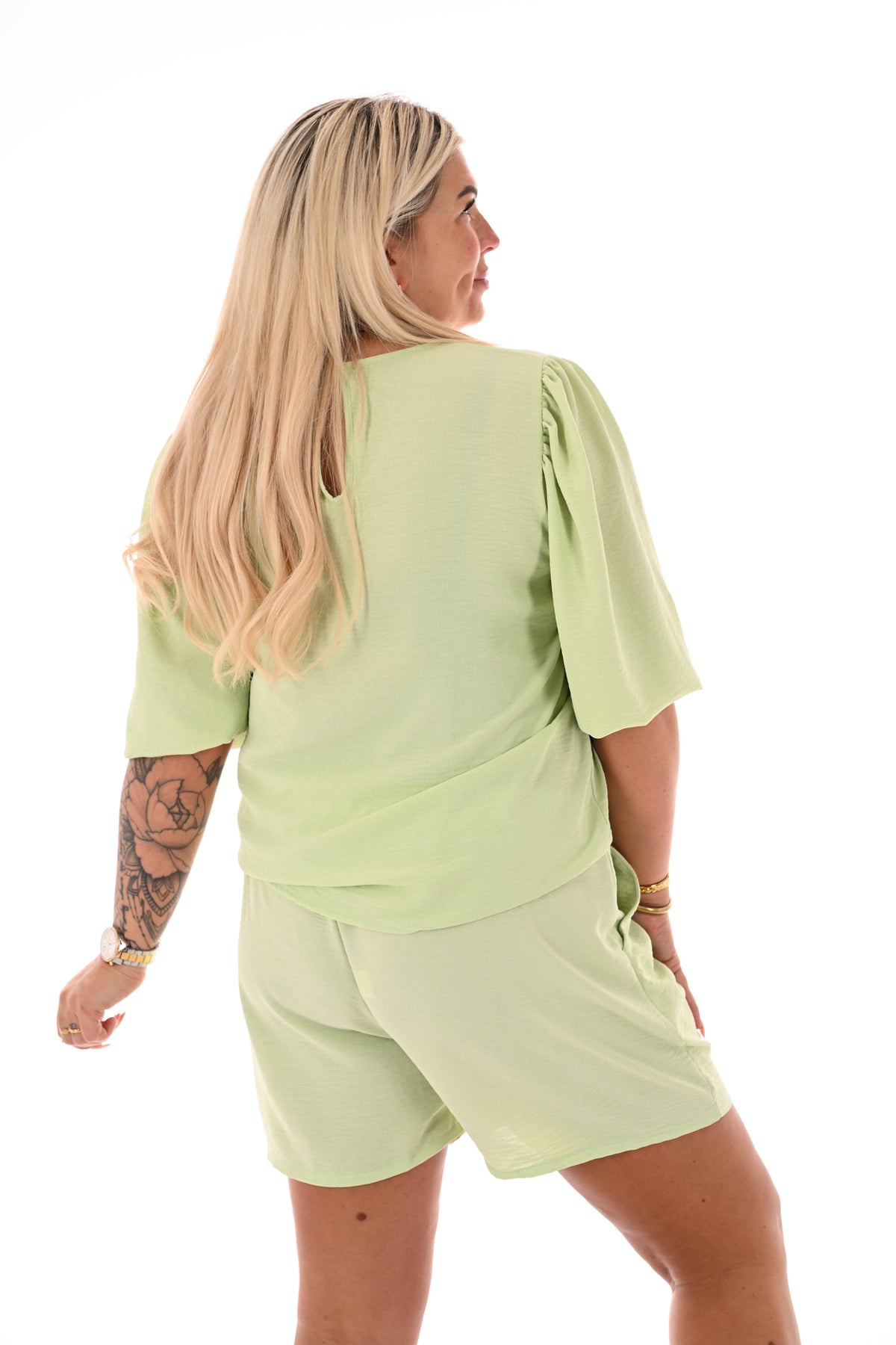 Twinset 3/4e pofmouwen uni lichtgroen