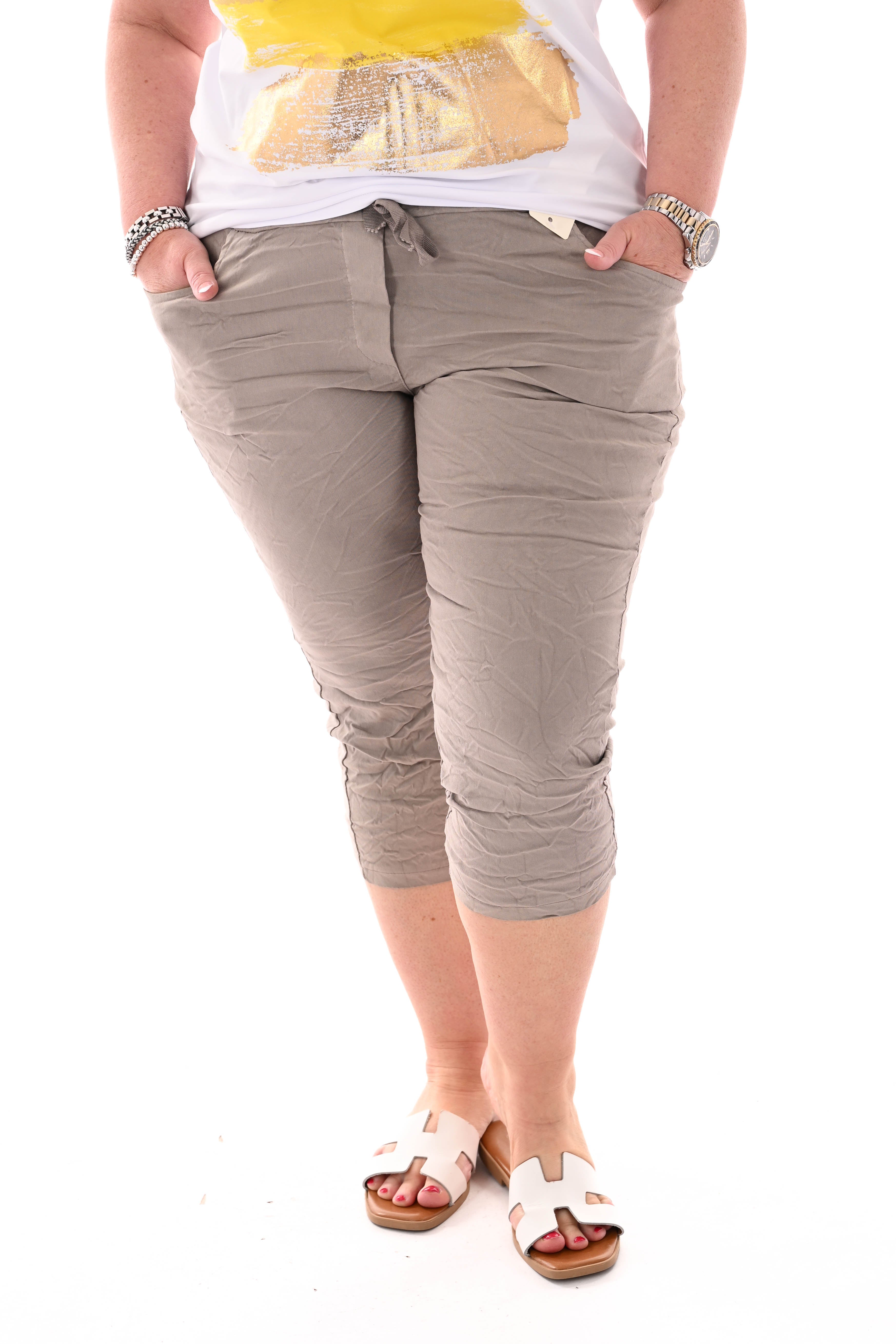 Stretchbroek capri uni taupe