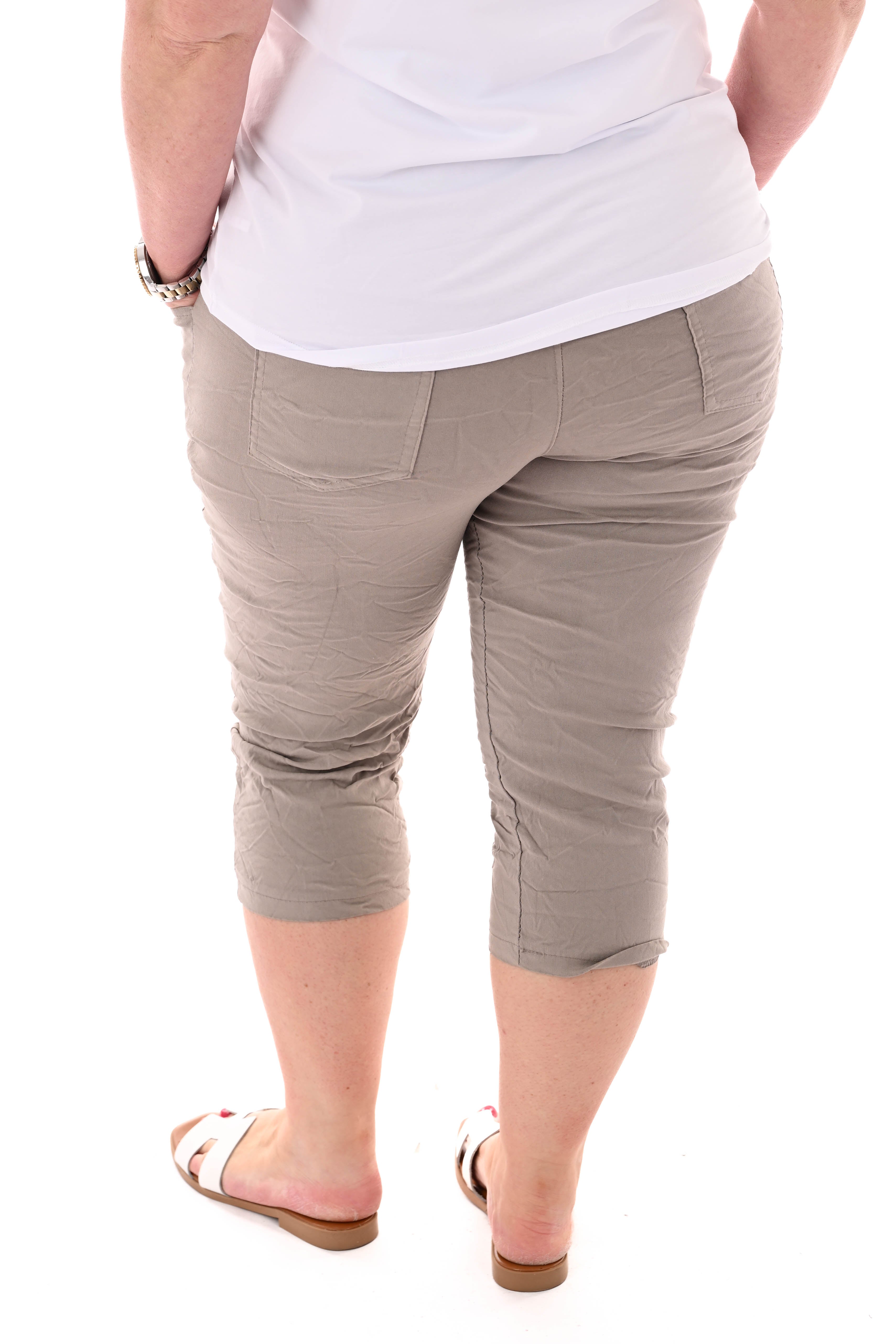 Stretchbroek capri uni taupe