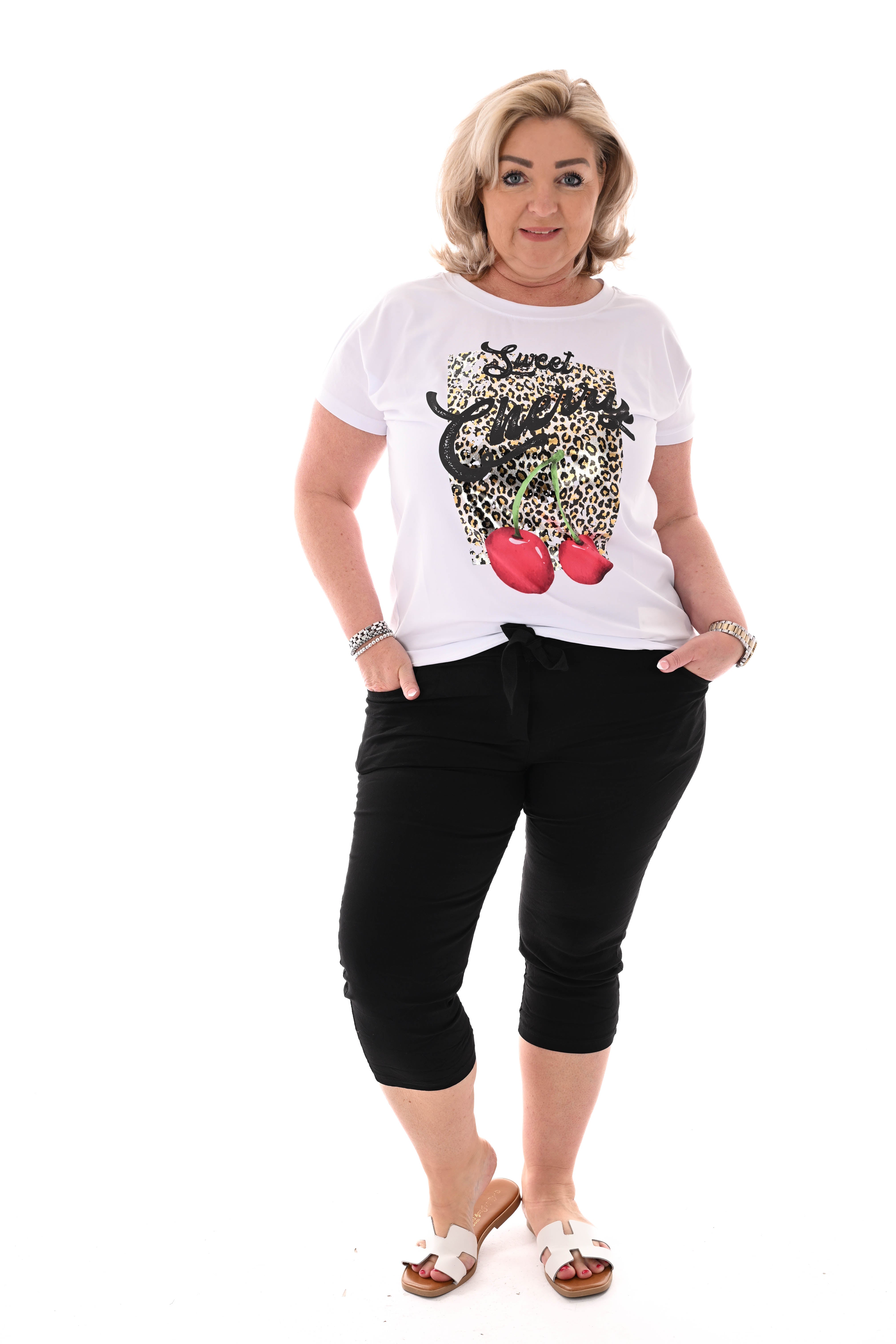 Stretchbroek capri uni zwart