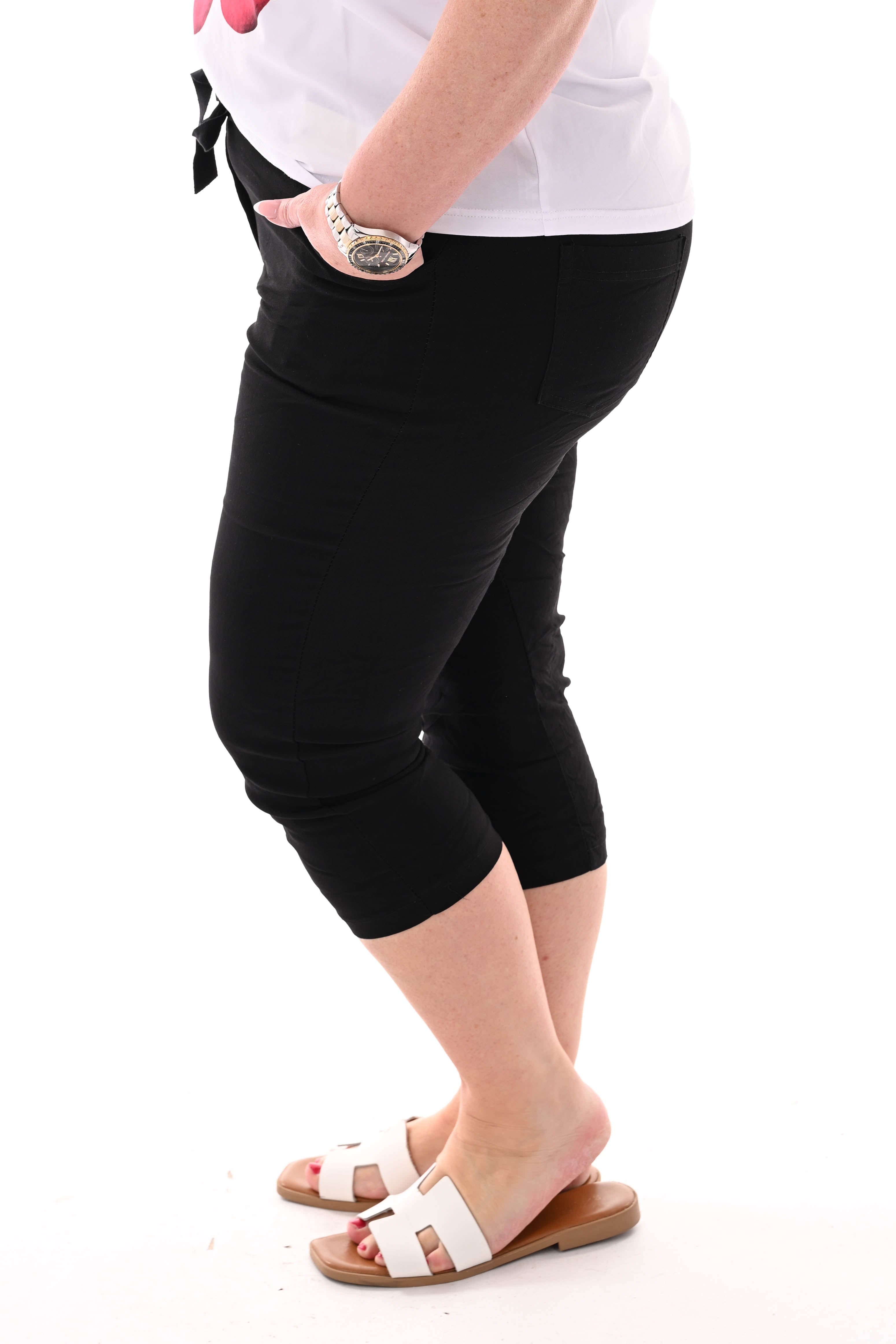 Stretchbroek capri uni zwart