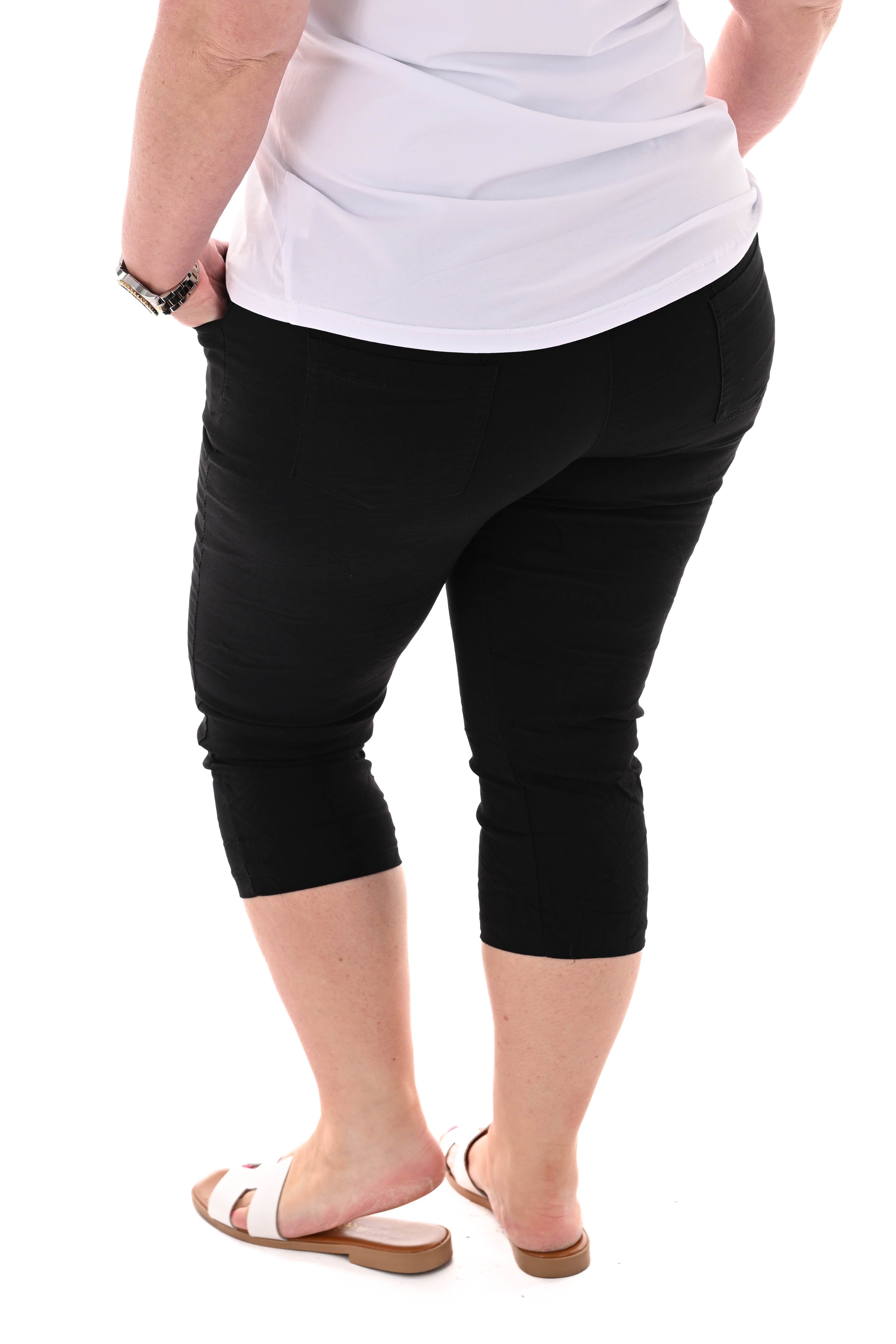 Stretchbroek capri uni zwart