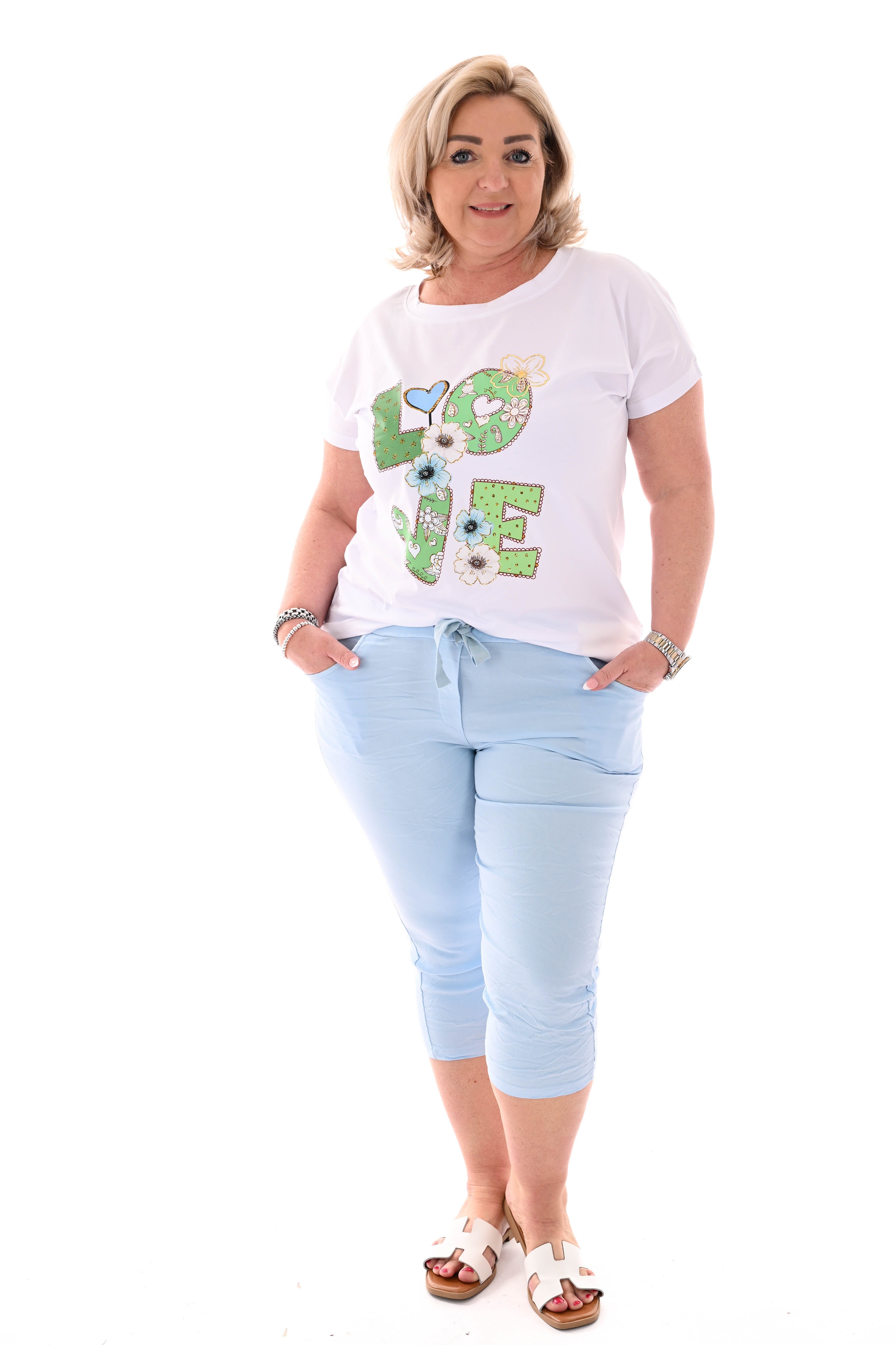 Stretchbroek capri uni lichtblauw