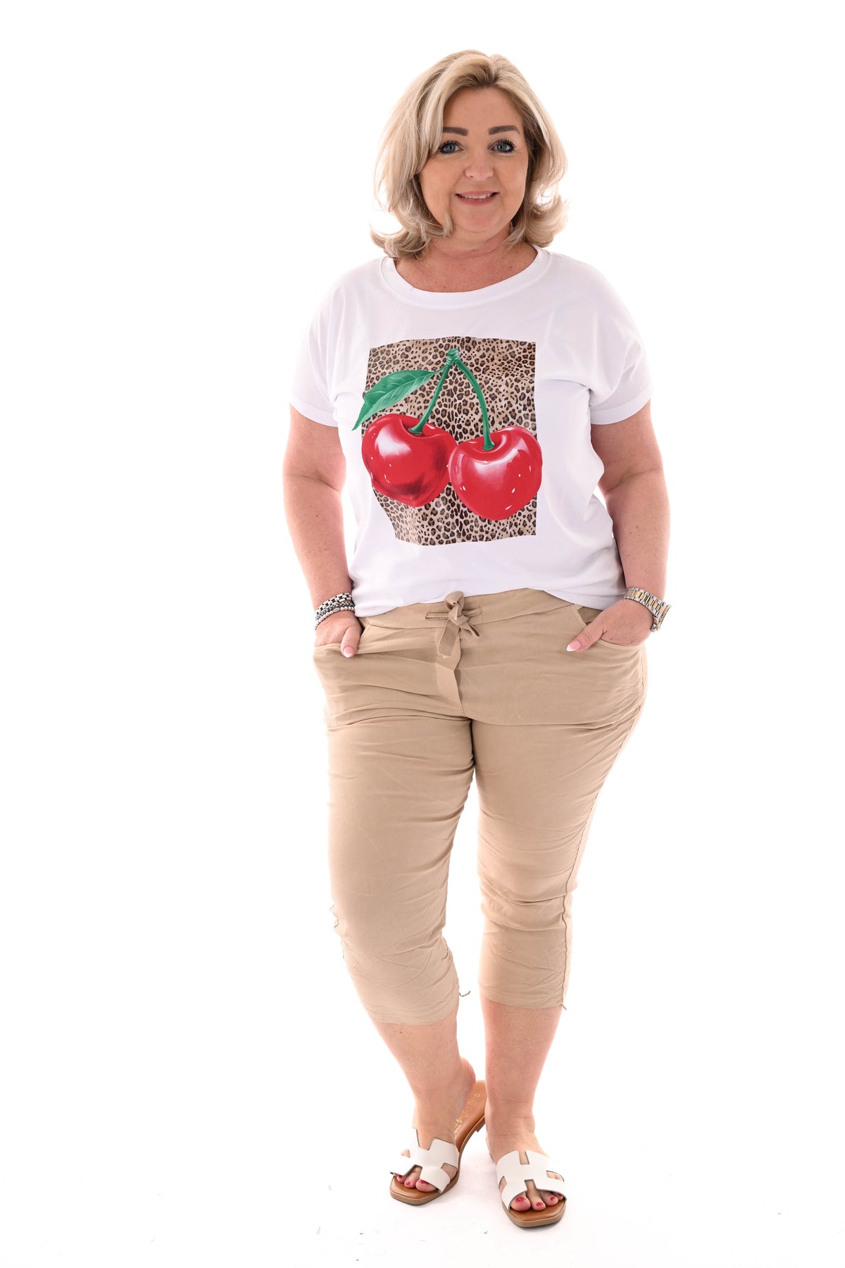 Stretchbroek capri uni camel