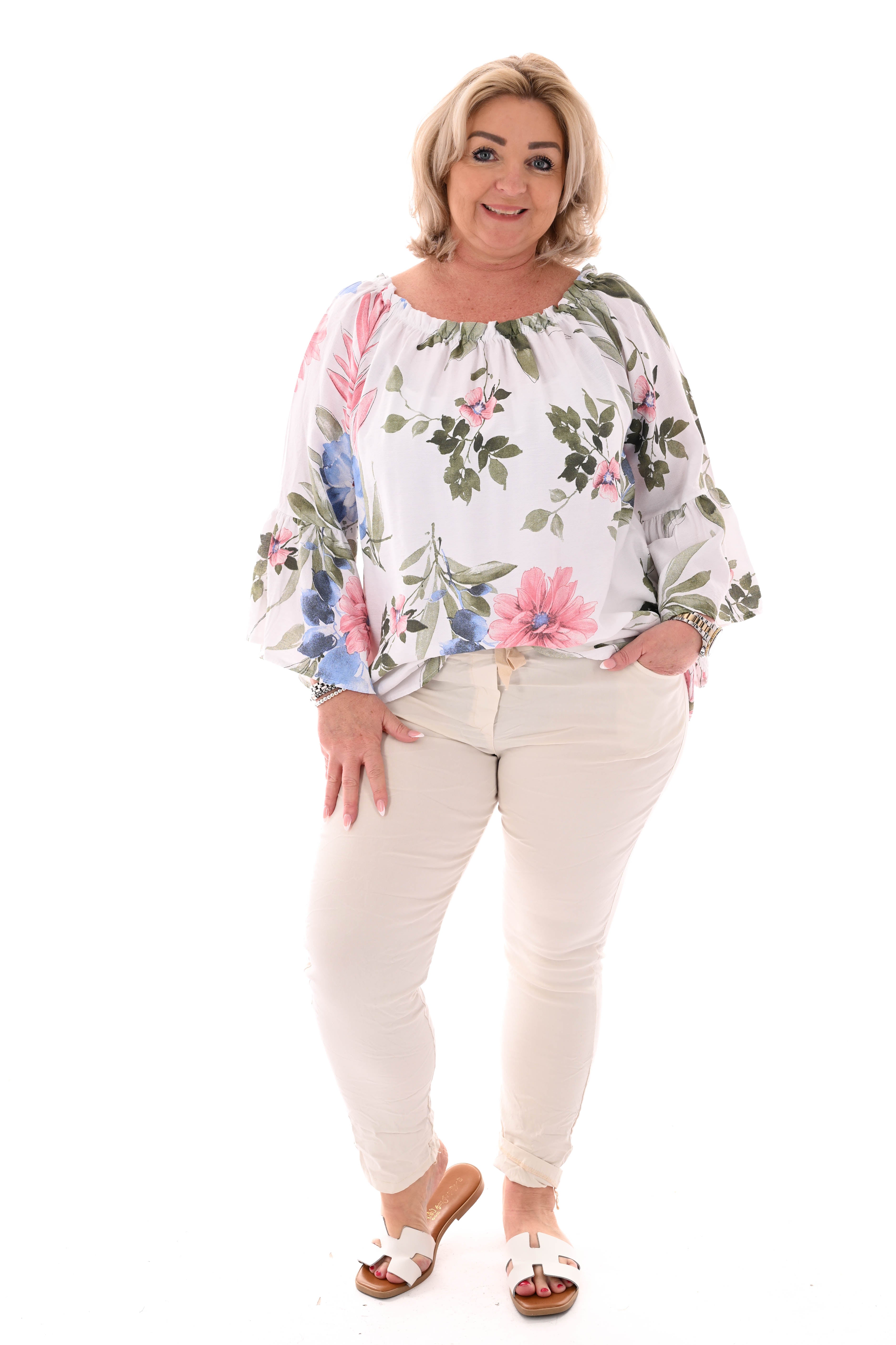 Stretchbroek uni creme