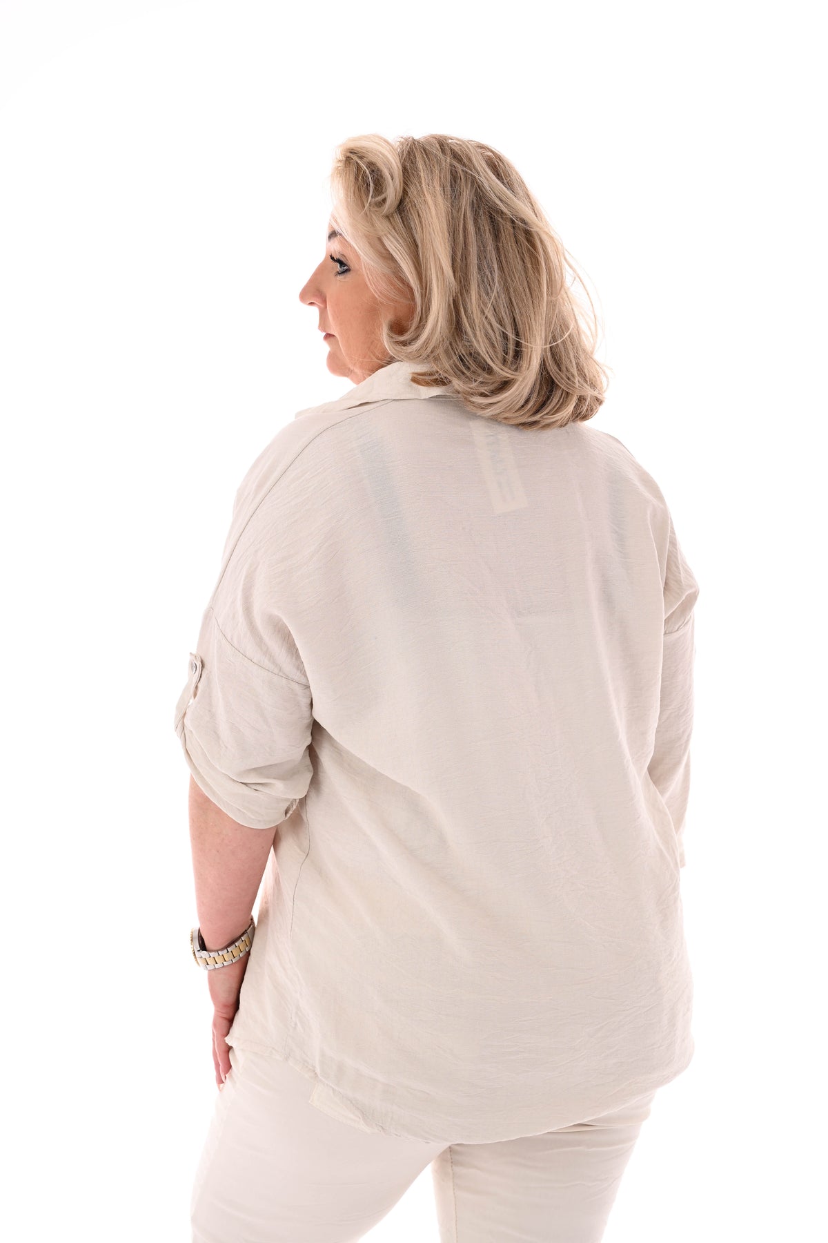 Blouse ophaalmouwen uni beige