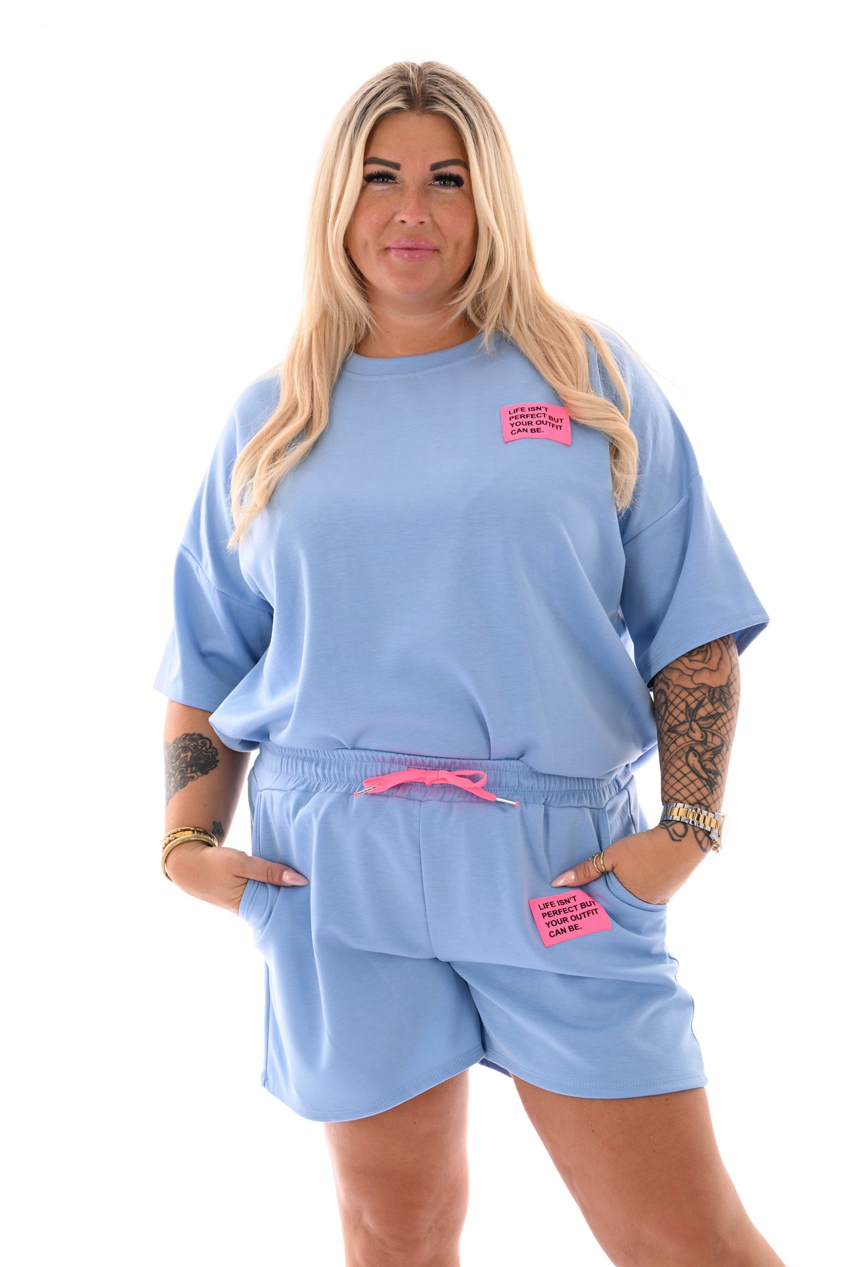 Twinset applicatie uni lichtblauw