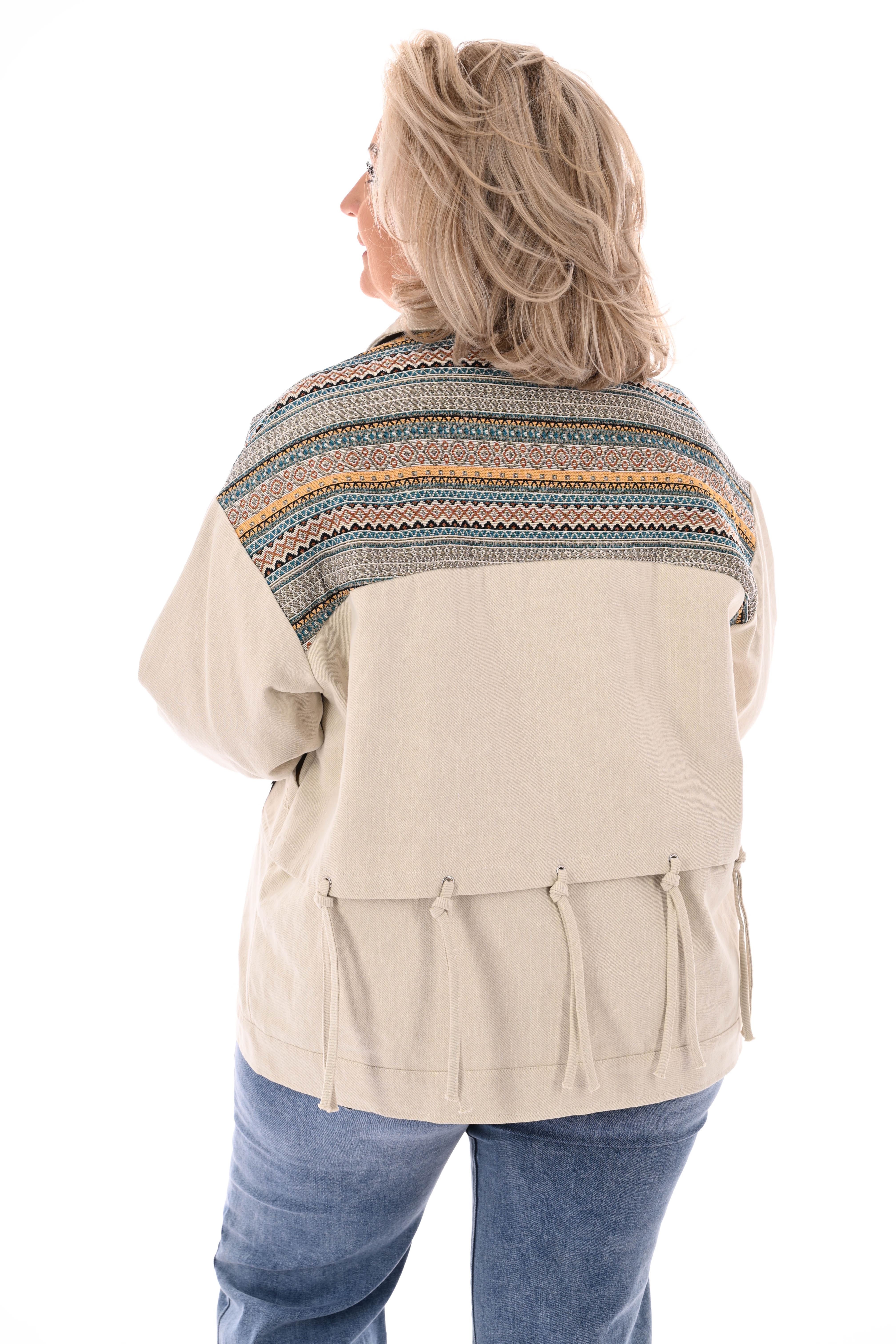 Oversized jas aztec borduursels beige