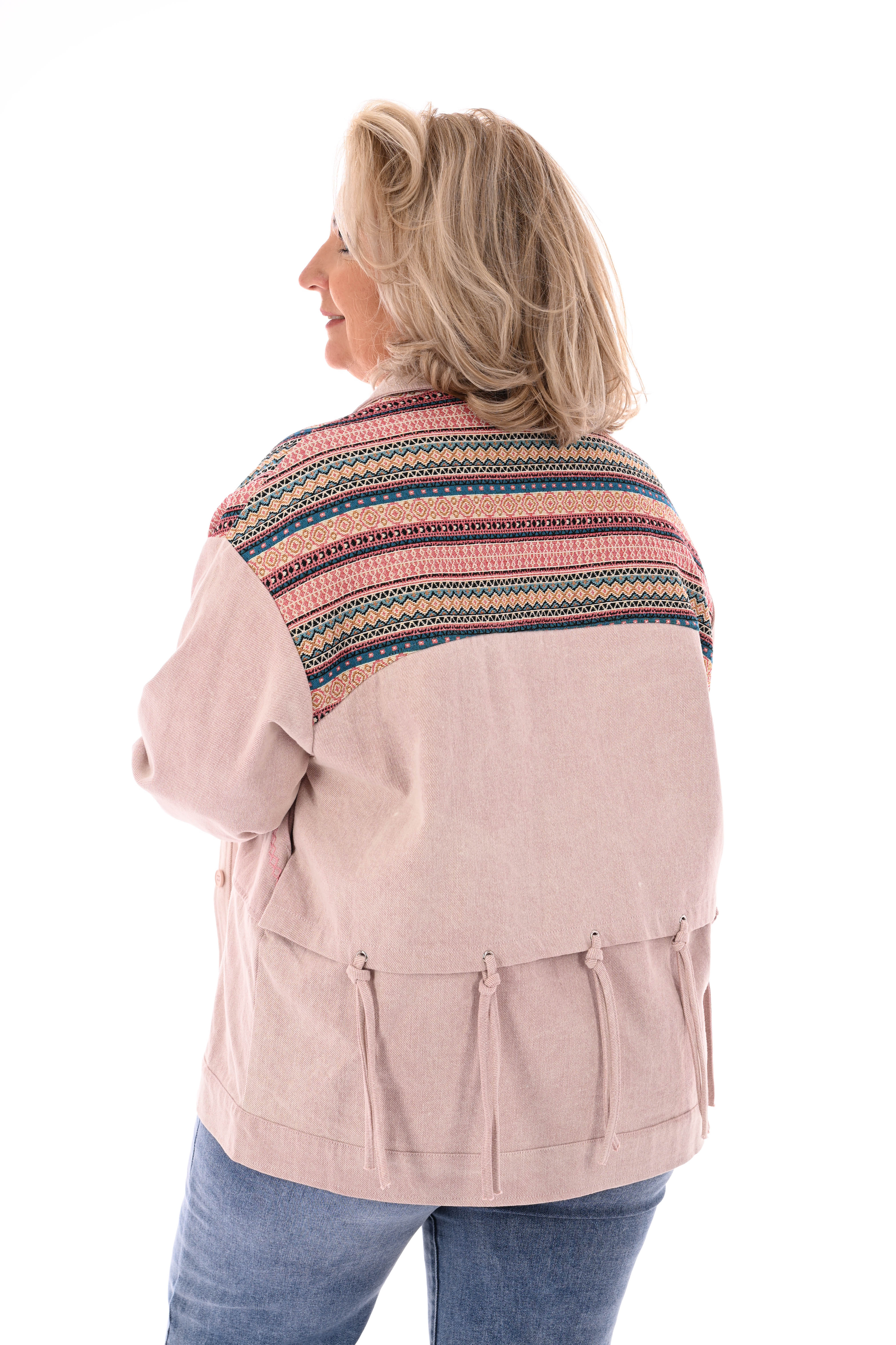 Oversized jas aztec borduursels lichtroze