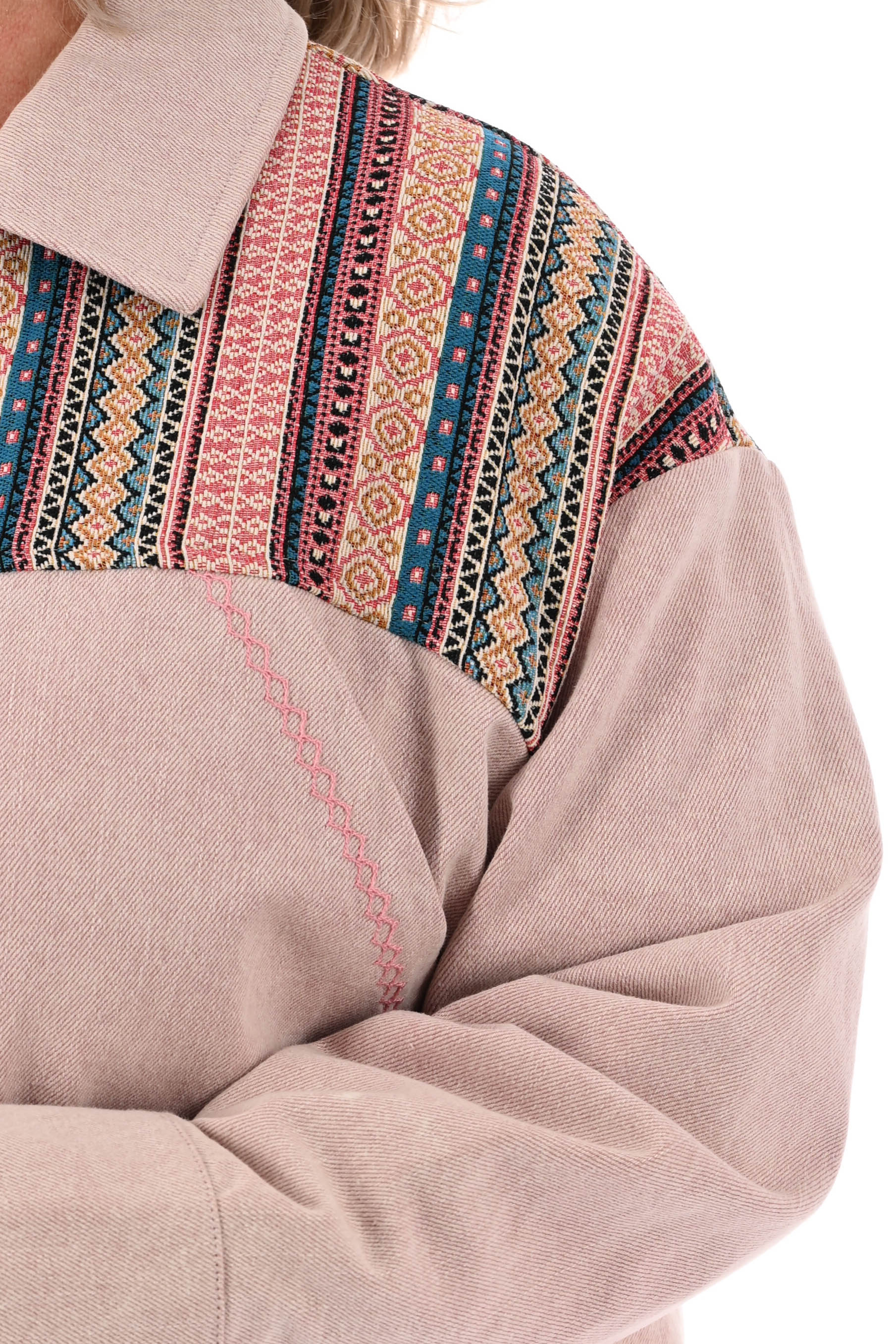 Oversized jas aztec borduursels lichtroze