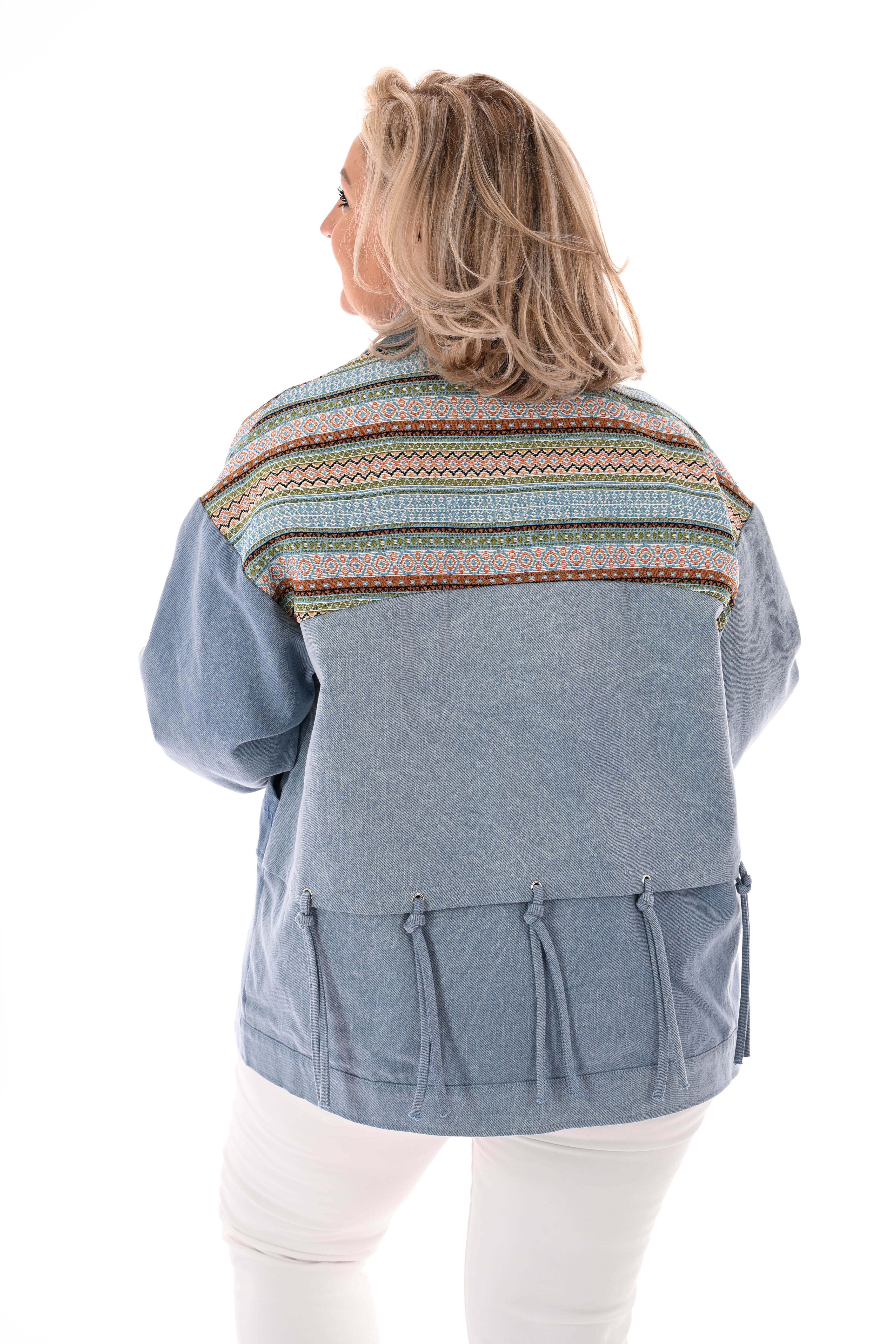 Oversized jas aztec borduursels jeansblauw
