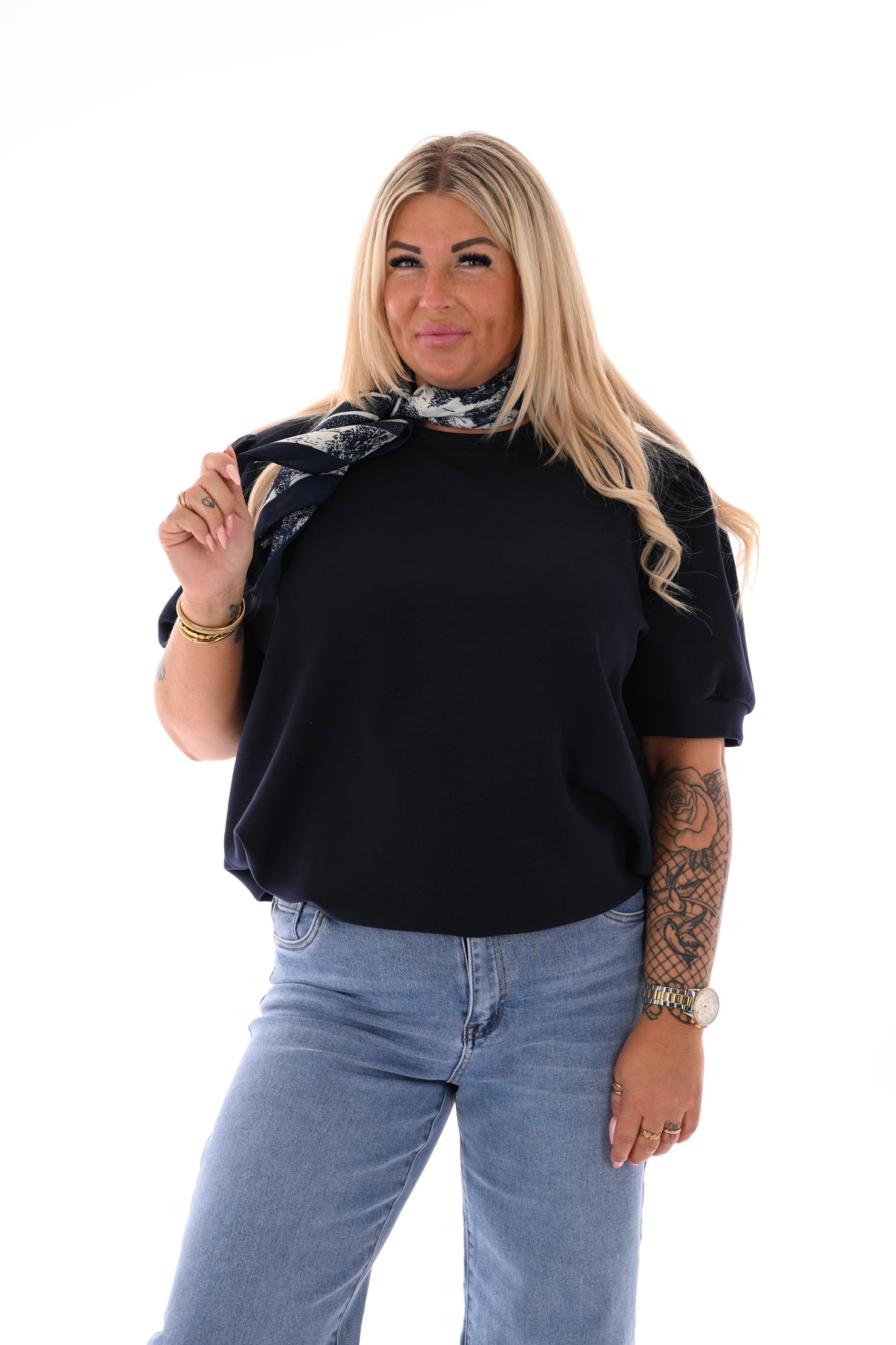 Sweater korte pofmouwen marineblauw
