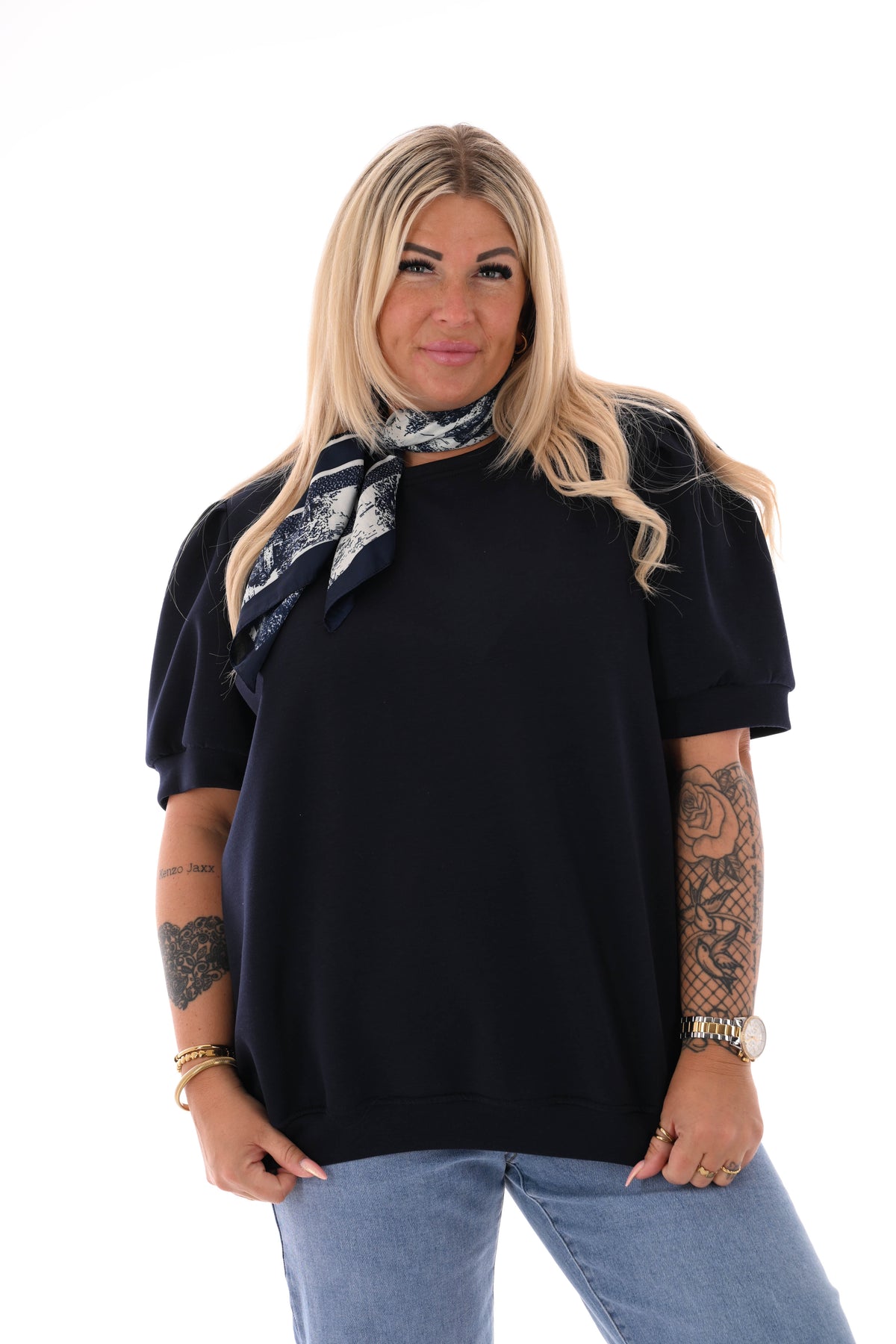 Sweater korte pofmouwen marineblauw