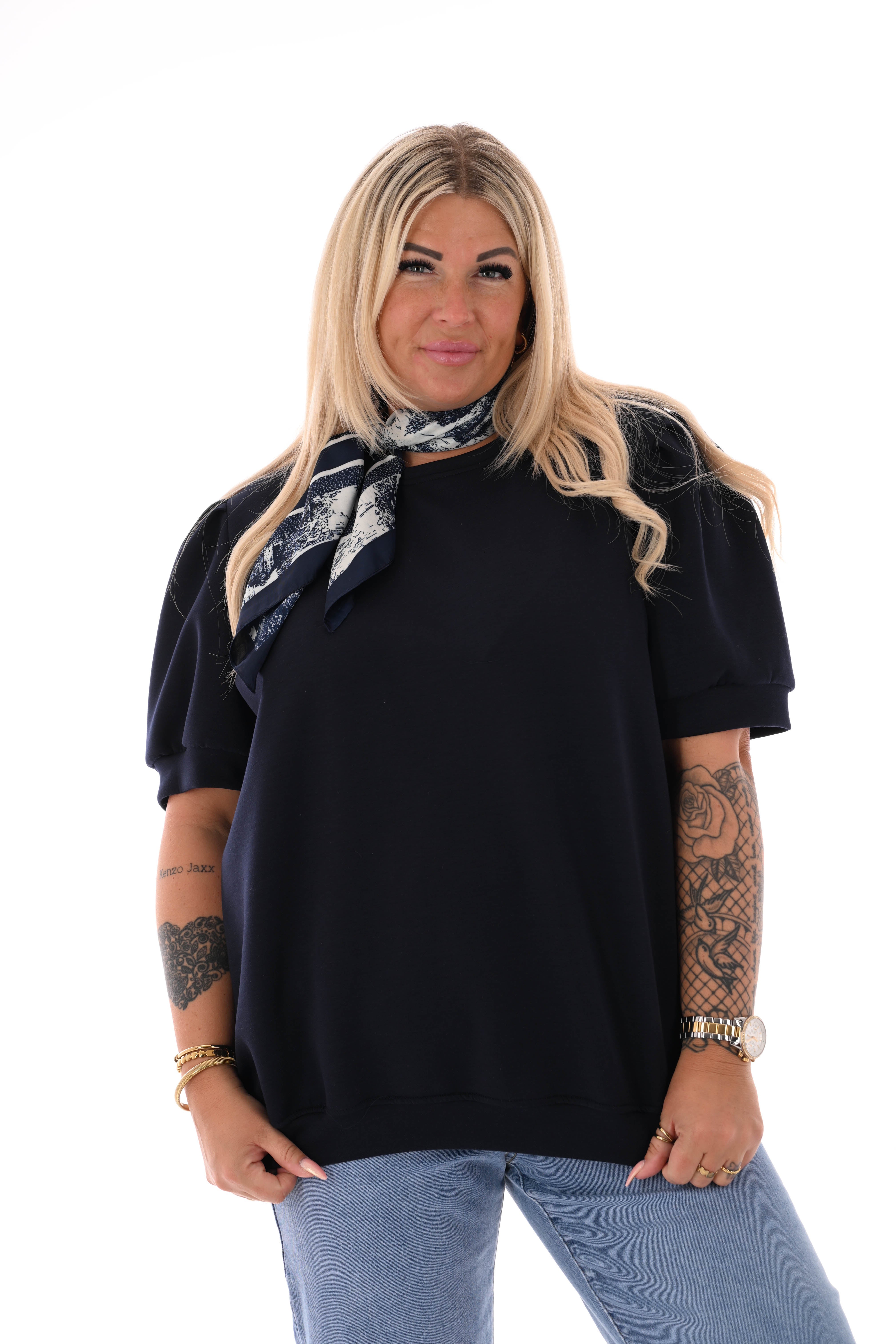 Sweater korte pofmouwen marineblauw