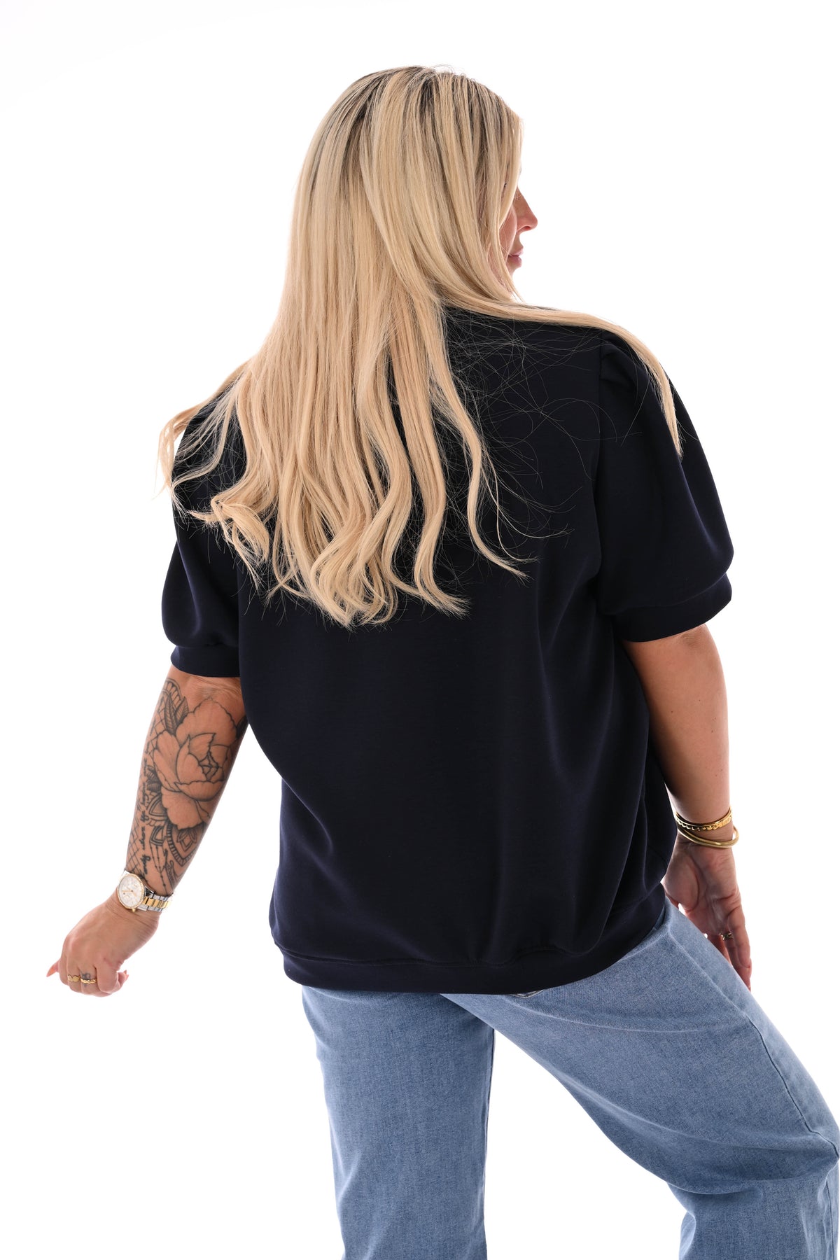 Sweater korte pofmouwen marineblauw