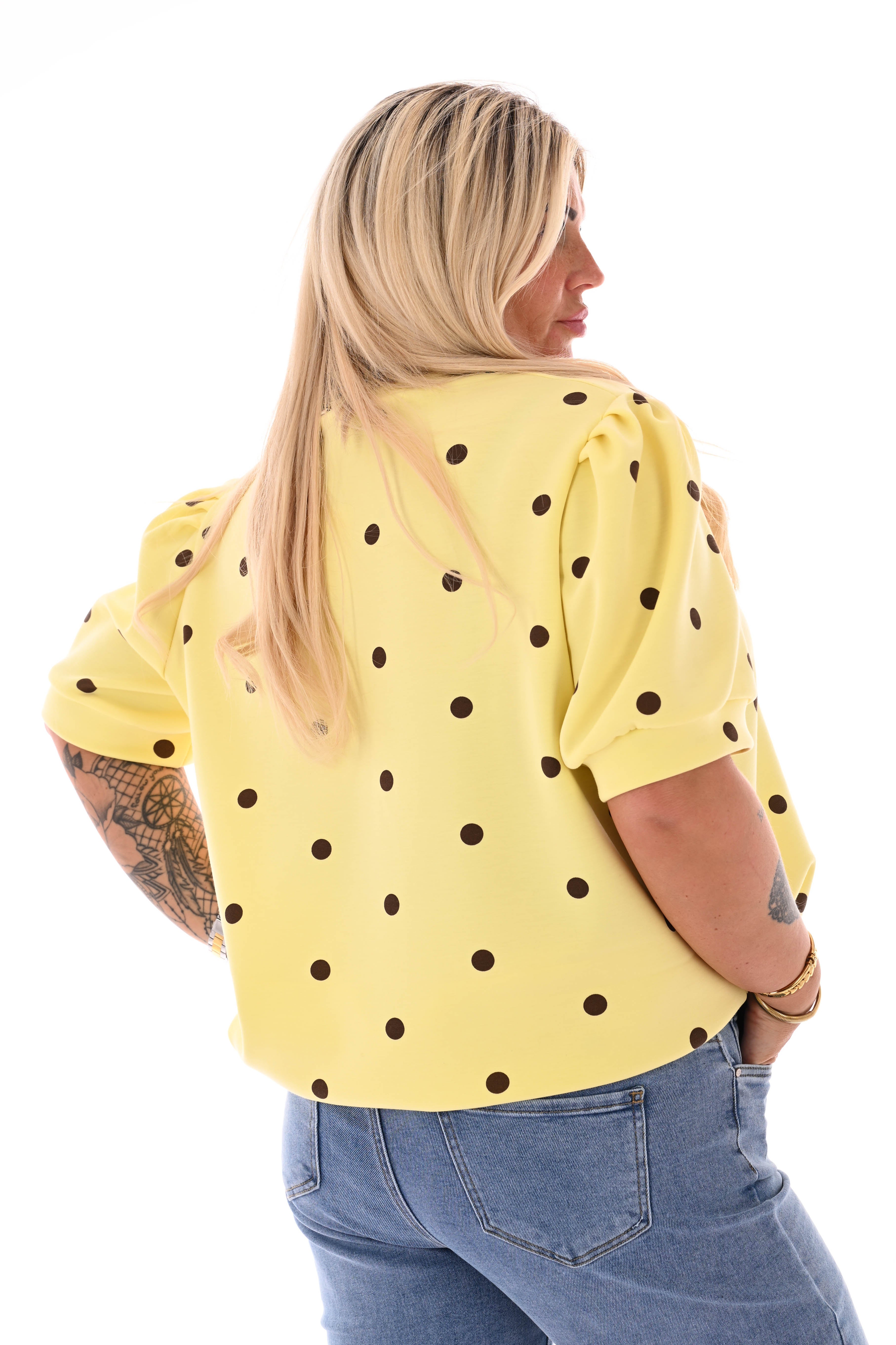 Sweater korte pofmouwen dots geel