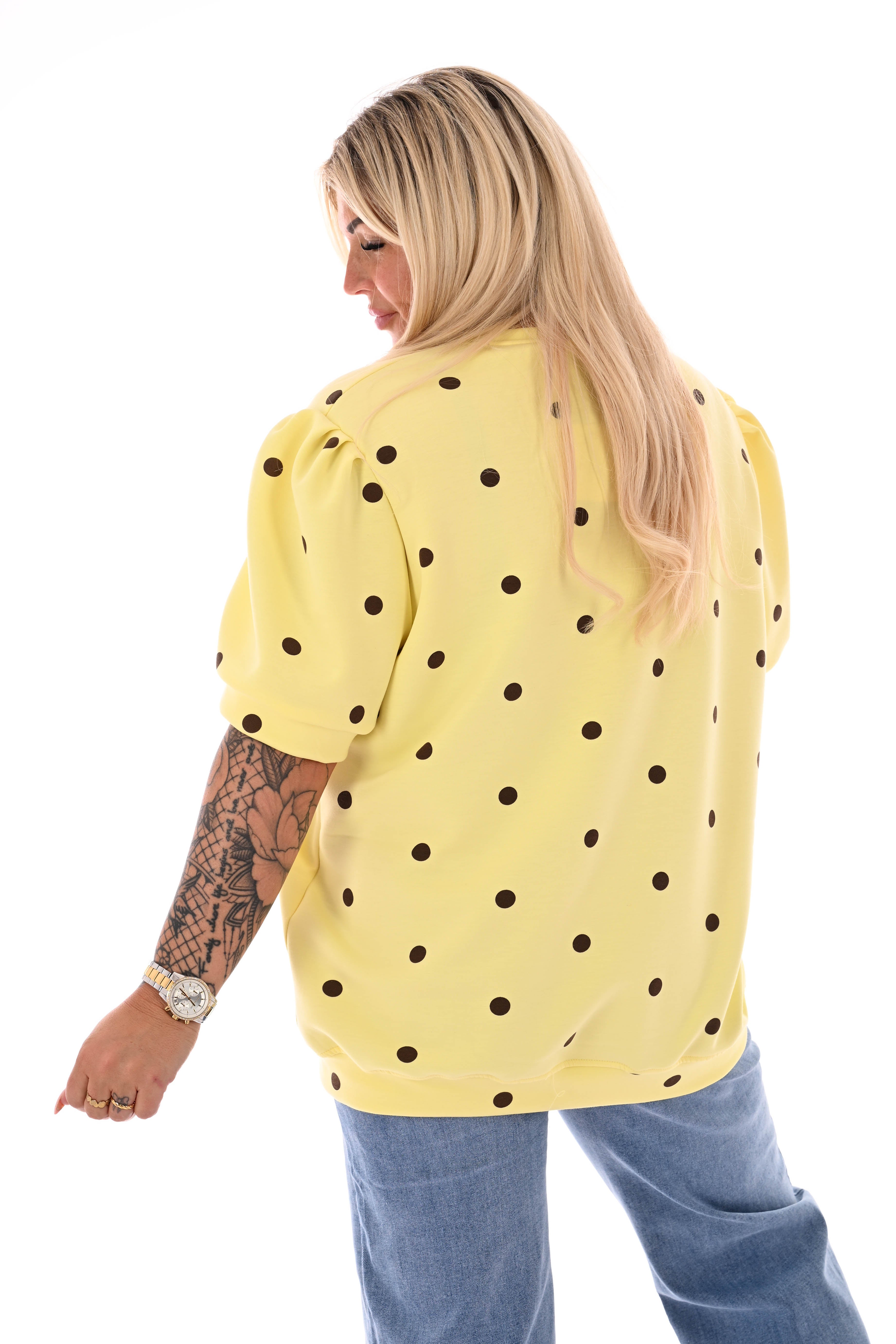 Sweater korte pofmouwen dots geel
