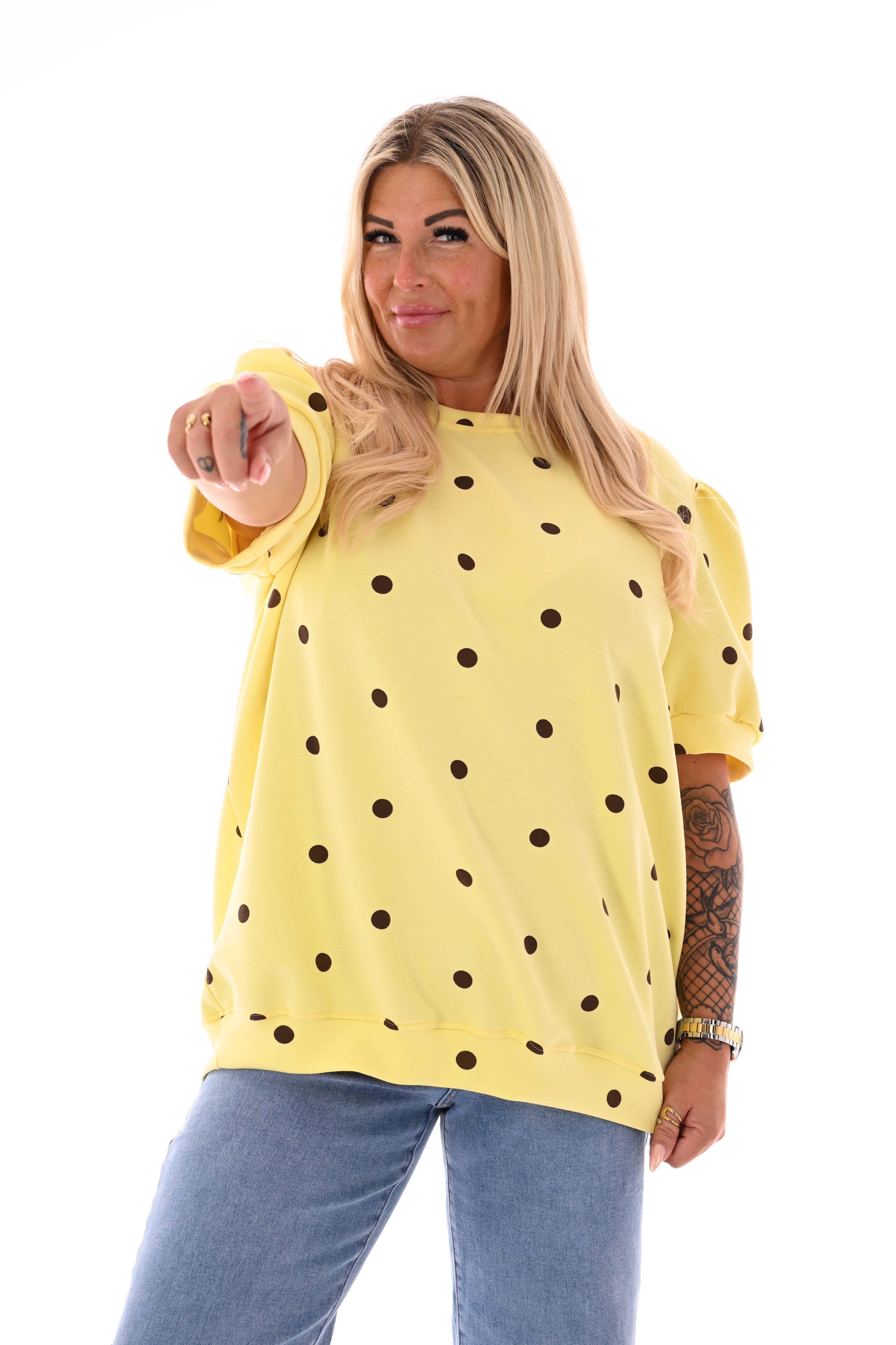 Sweater korte pofmouwen dots geel