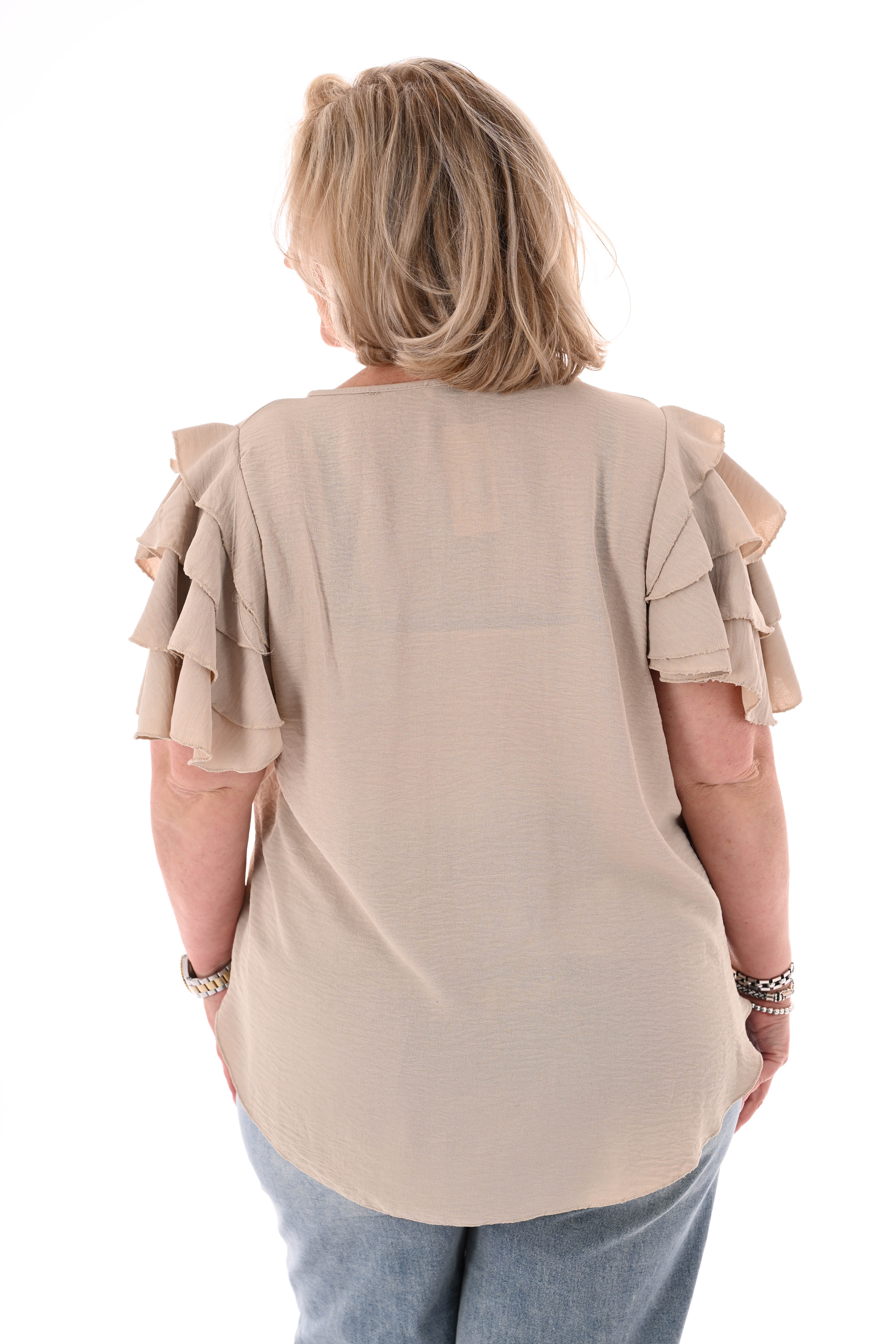 Top korte roezelmouwen uni beige